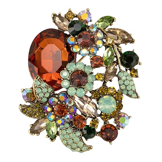 SELOVO Rhinestone Glitter Flower Brooch Pin Jewelry Scarf Accessory Vintage Gold Tone