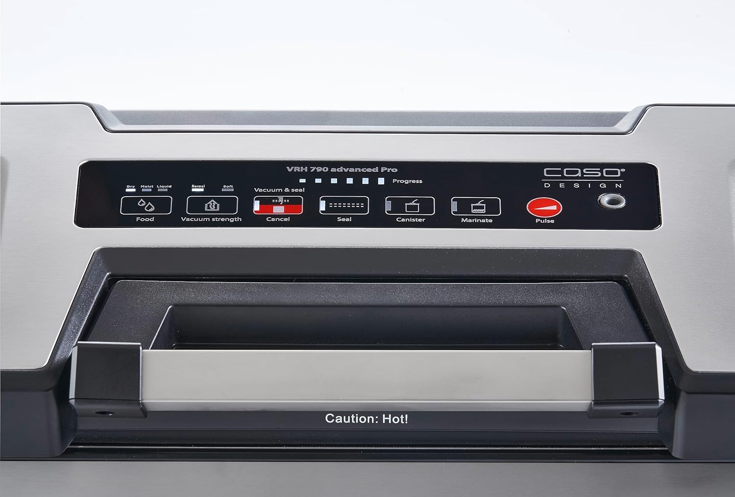 Close-up of the control panel of the CASO VRH 790 advanced Pro Vacuum Sealer
