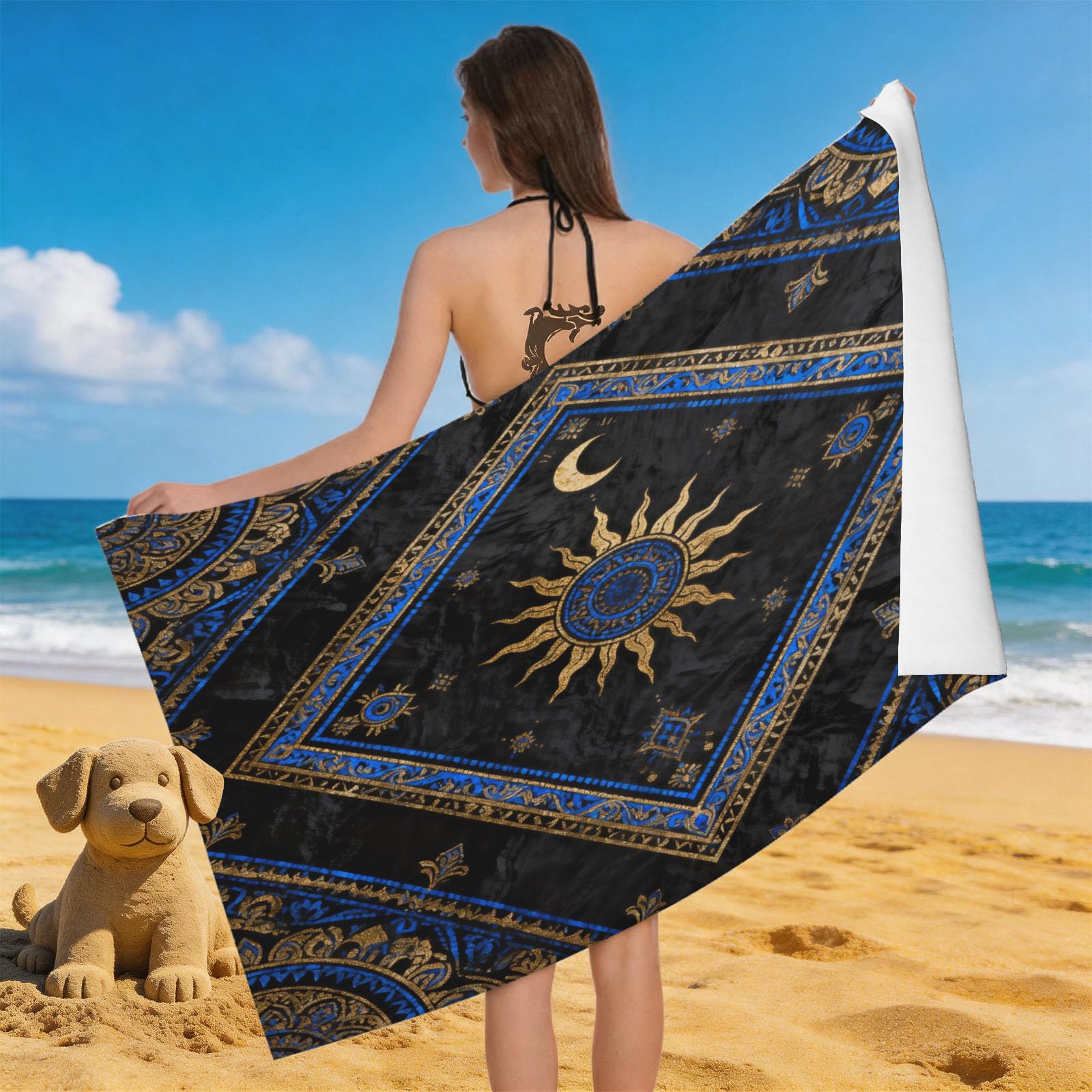 Leichong 3D Divination Beach Towel Large Microfiber Soft Quick Dry for Adults, Mystical Bath Towel Lightweight Soft Absorbent for Travel Swimming Pool Sports, 180 x 90 cm