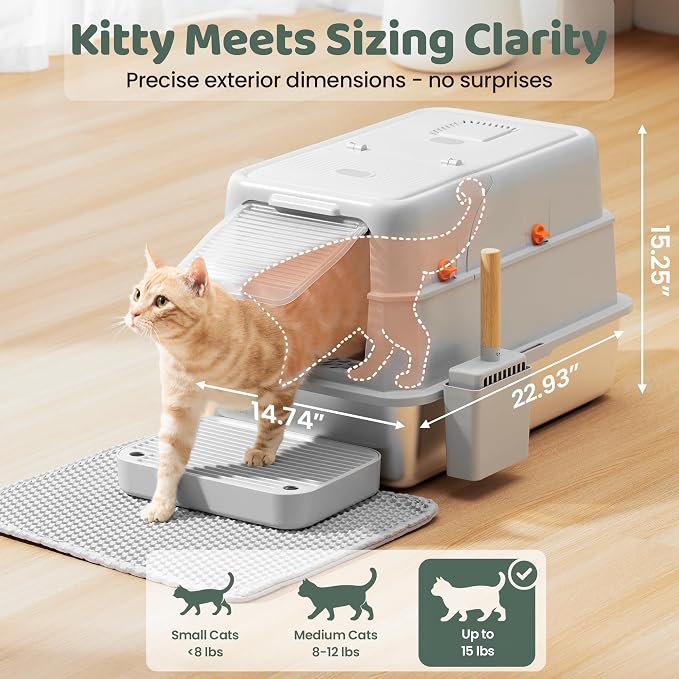Arenero Cerrado de Acero Inoxidable XL para Gatos con Tapadera miniatura 4