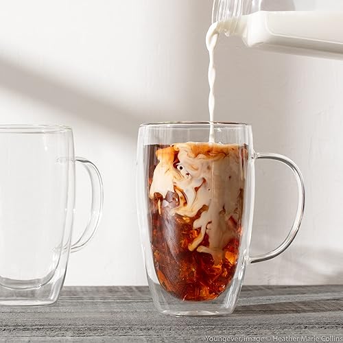 Miniatura 10 de Youngever Paquete de 2 tazas de café de vidrio, tazas de café con aislamiento térmico de doble pared, tazas de café de vidrio (8.5 onzas)