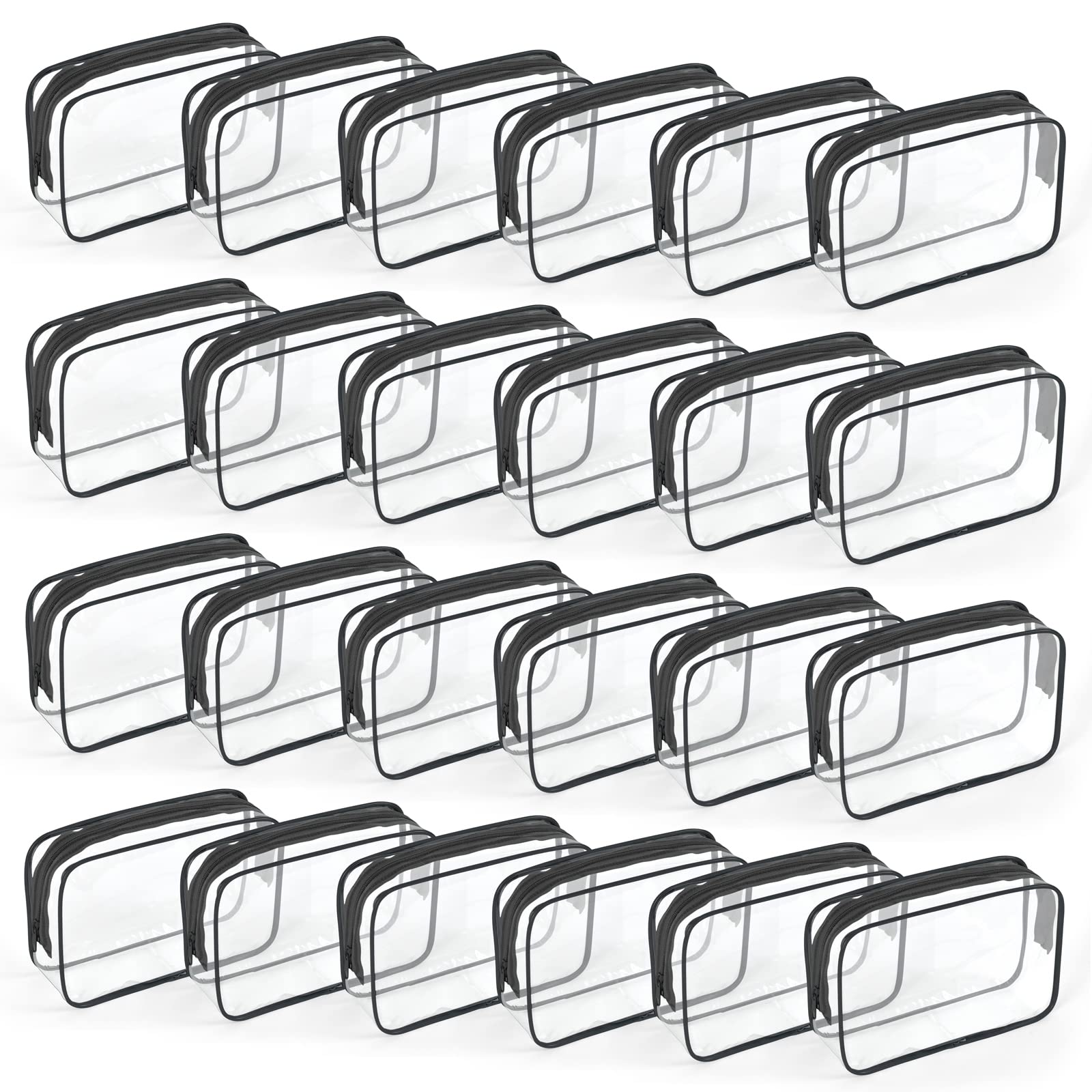 TISRATOK 24 PCS Clear Toiletry Bag for Women Men, Transparent Cosmetic Bag for Travel Makeup Organizer TSA Approved Pouch - Black,Medium