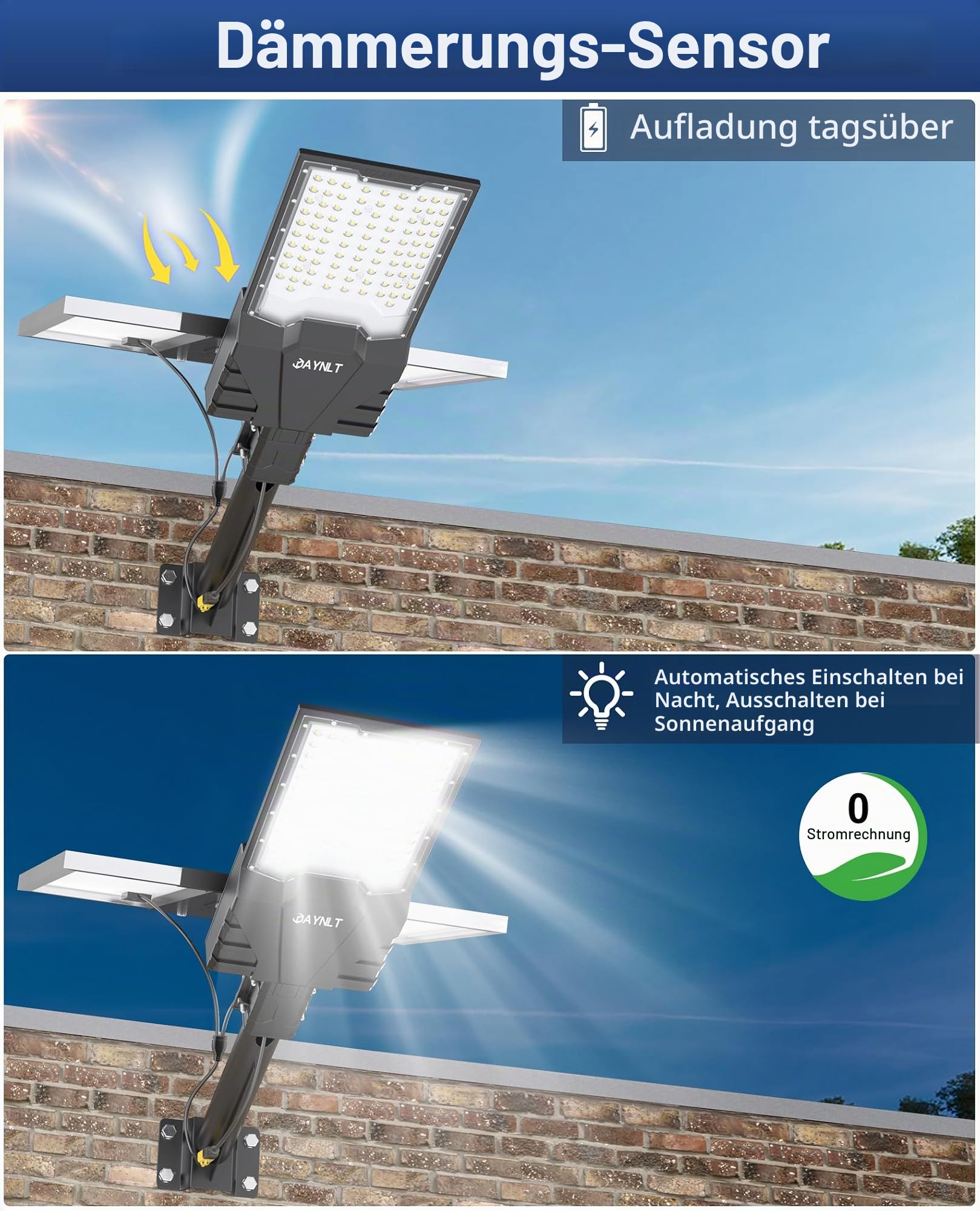 JAYNLT X-13000W Solar Straßenlaterne für Außen, 6500K Solarlampen für Außen Solarleuchten Dämmerung bis zum Morgengrauen, IP68 Wasserdichte Solarstrahler für Gärten Garage