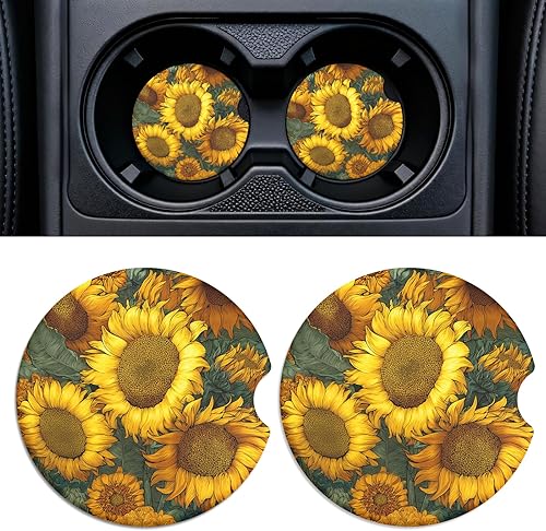 Miniatura 9 de Portavasos de cerámica para automóvil, paquete de 2 unidades, posavasos absorbentes antideslizantes de 2.56 pulgadas con base de corcho y muesca sea