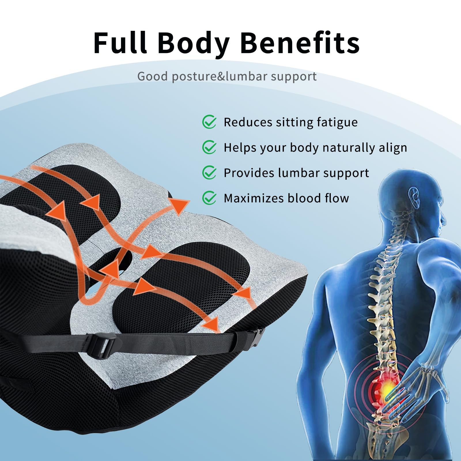Cojines ergonómicos para respaldo y asiento, soporte lumbar con funda desmontable, para postura de espalda y alivio del dolor, silla de oficina en casa