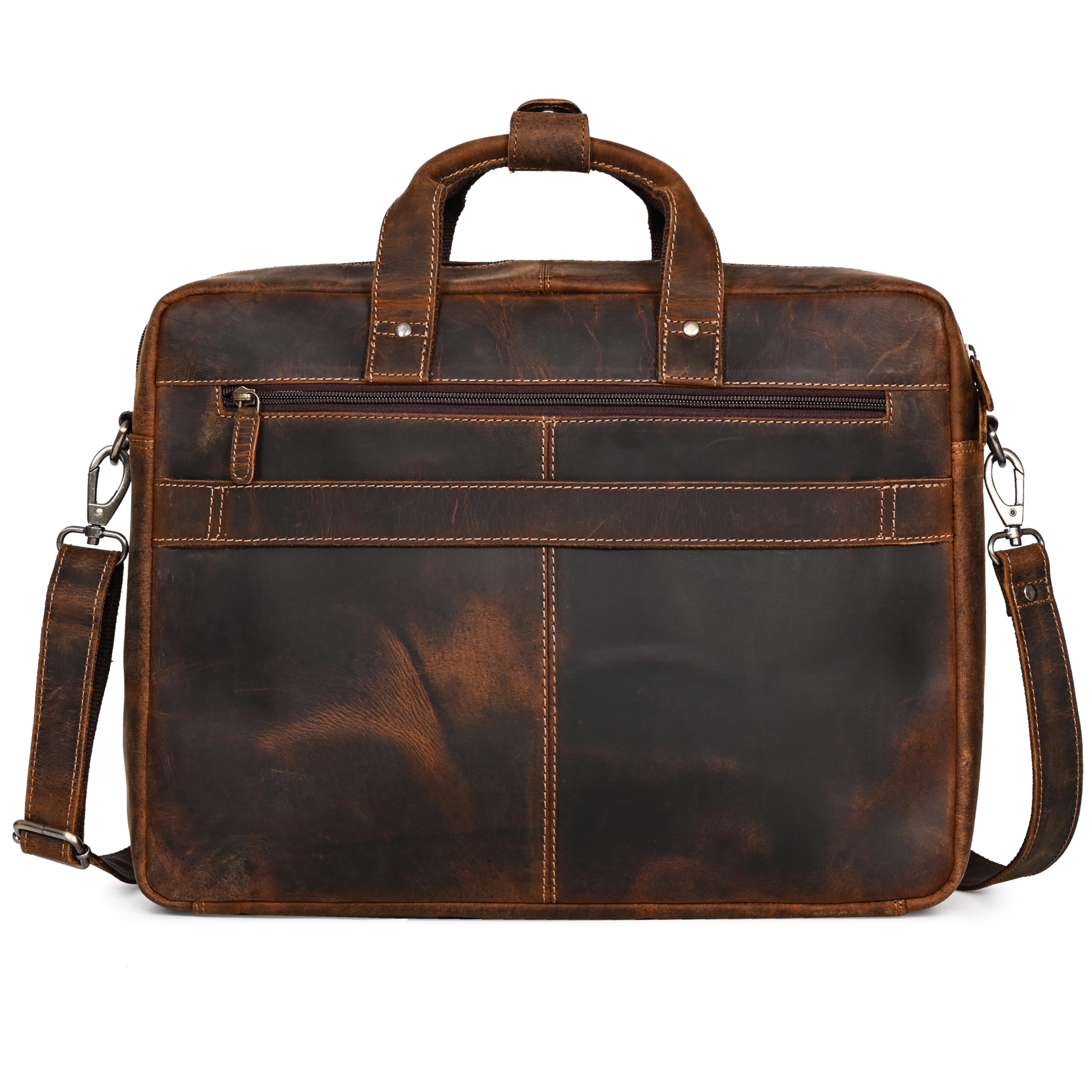 16 pulgadas Cazador hecho a mano Desesperado Cuero Portátil Hombro Maletín para Hombres Bolso Marrón Estilo Vintage Con Compartimento Acolchado Bolsillo Vertical