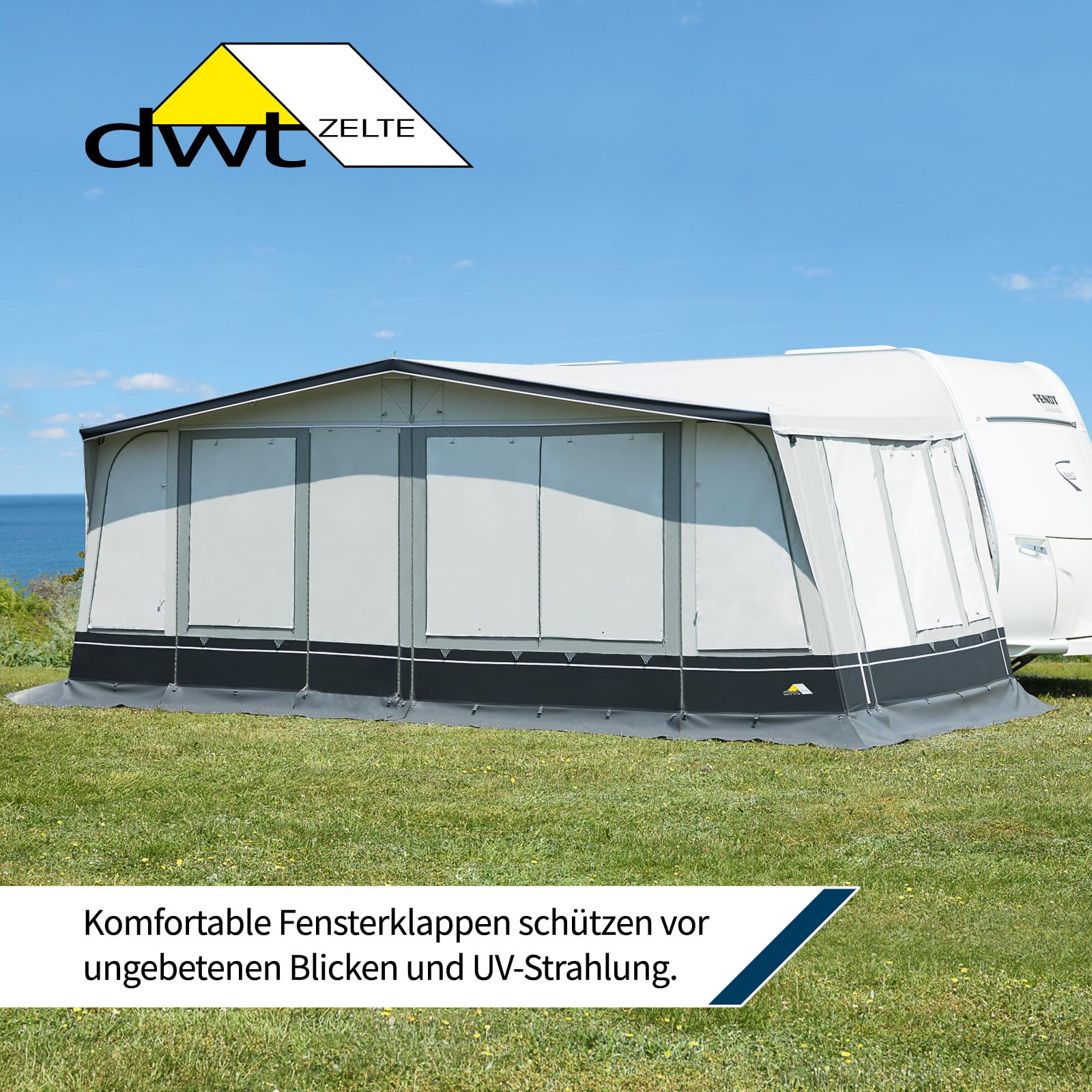 DWT Wohnwagen Vorzelt Domino 250 cm tief, Saisonzelt für Wohnwagen-Camping, Ganzzelt mit attraktiver Optik und Farbgestaltung