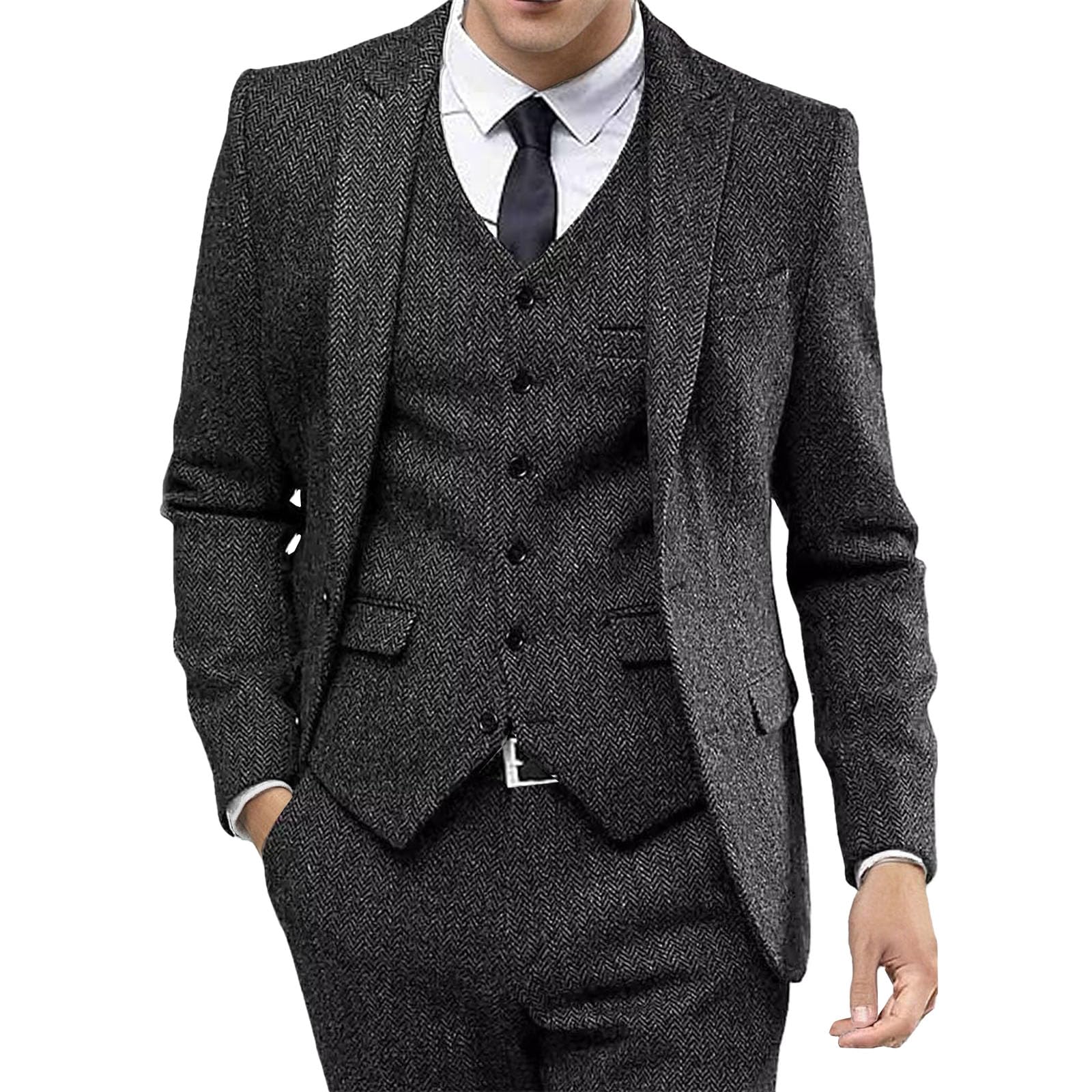 Traje de 3 piezas de tweed para hombre, traje de esmoquin formal y ajustado, traje de esmoquin formal, blazer, pantalones, chaleco