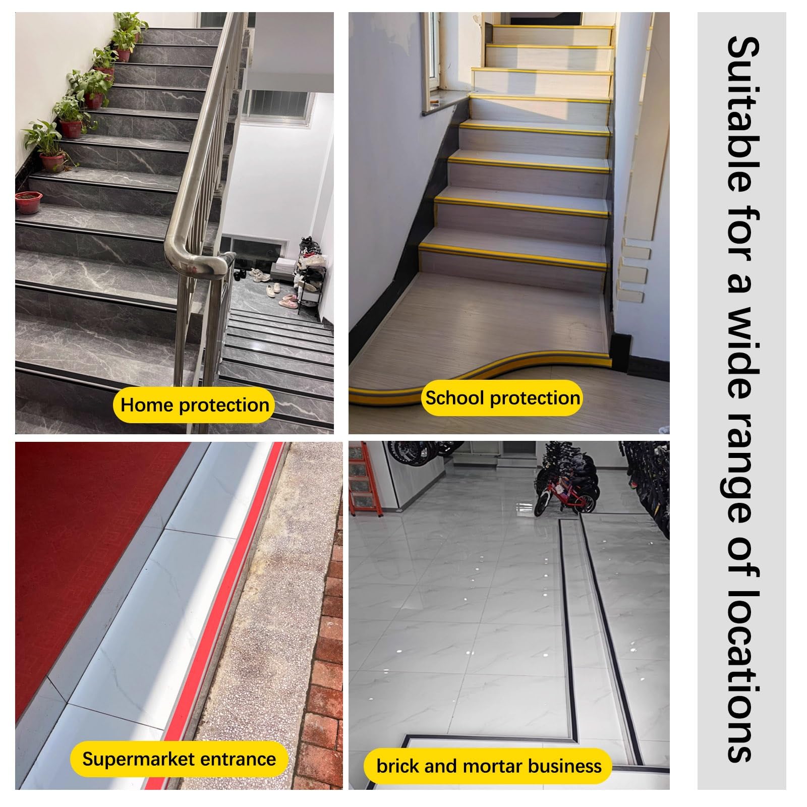 Borde De Escalera De Goma De PVC, Tira De Vinilo Autoadhesiva Antideslizante Para Escalera, Perfil De Nariz De Escalera, Cantonera Protector, DecoracióN De Esquinas De PeldañOs De Escalera(Grayish yel