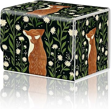 DEGDFSGR Card Game Storage Box for TCG MTG Commander Deck Box Organizer Trading Card Case Storage Box Magnetic Closure Creative Pattern Up to 200 Cards, The Fox is on The Grass