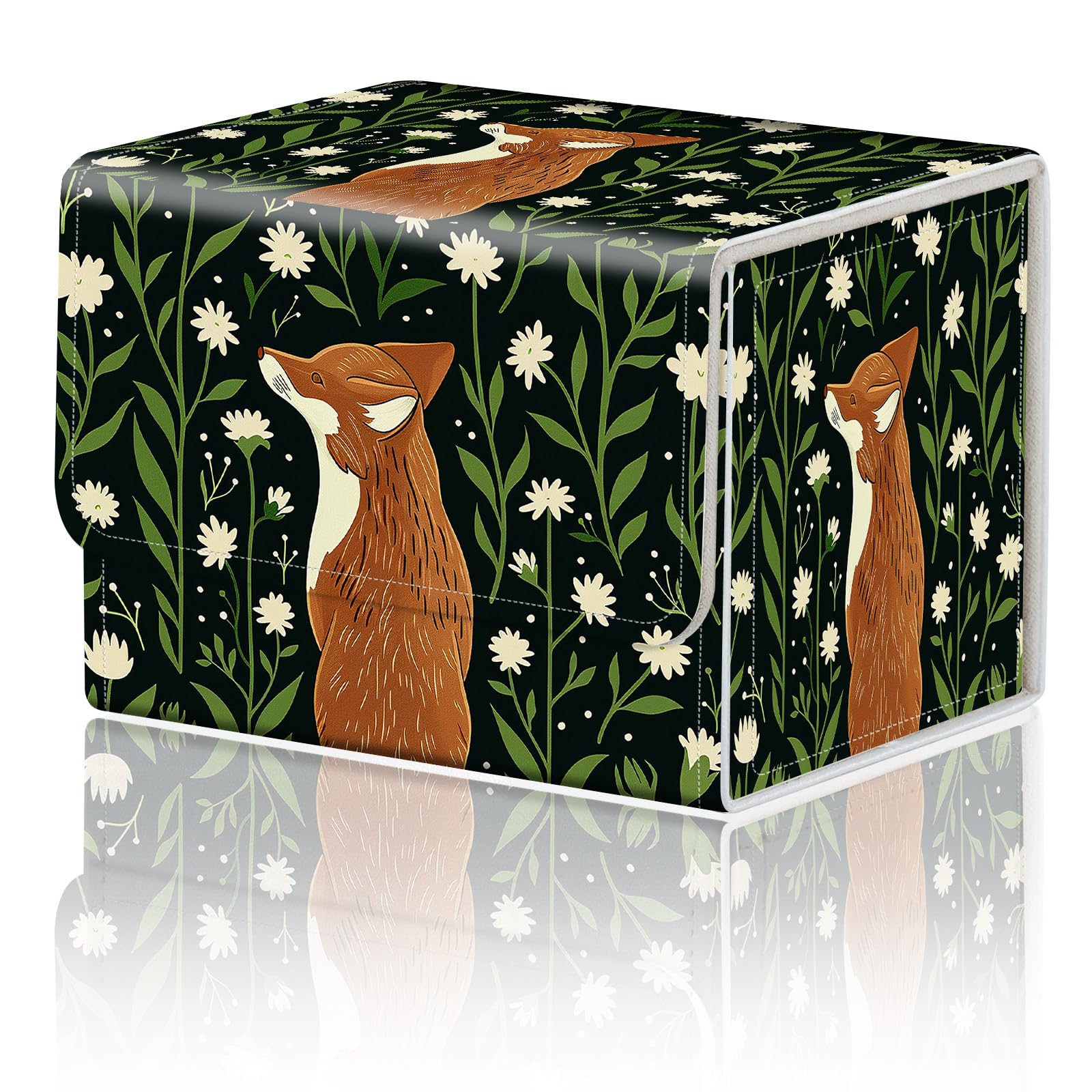 DEGDFSGR Card Game Storage Box for TCG MTG Commander Deck Box Organizer Trading Card Case Storage Box Magnetic Closure Creative Pattern Up to 200 Cards, The Fox is on The Grass โ image 1