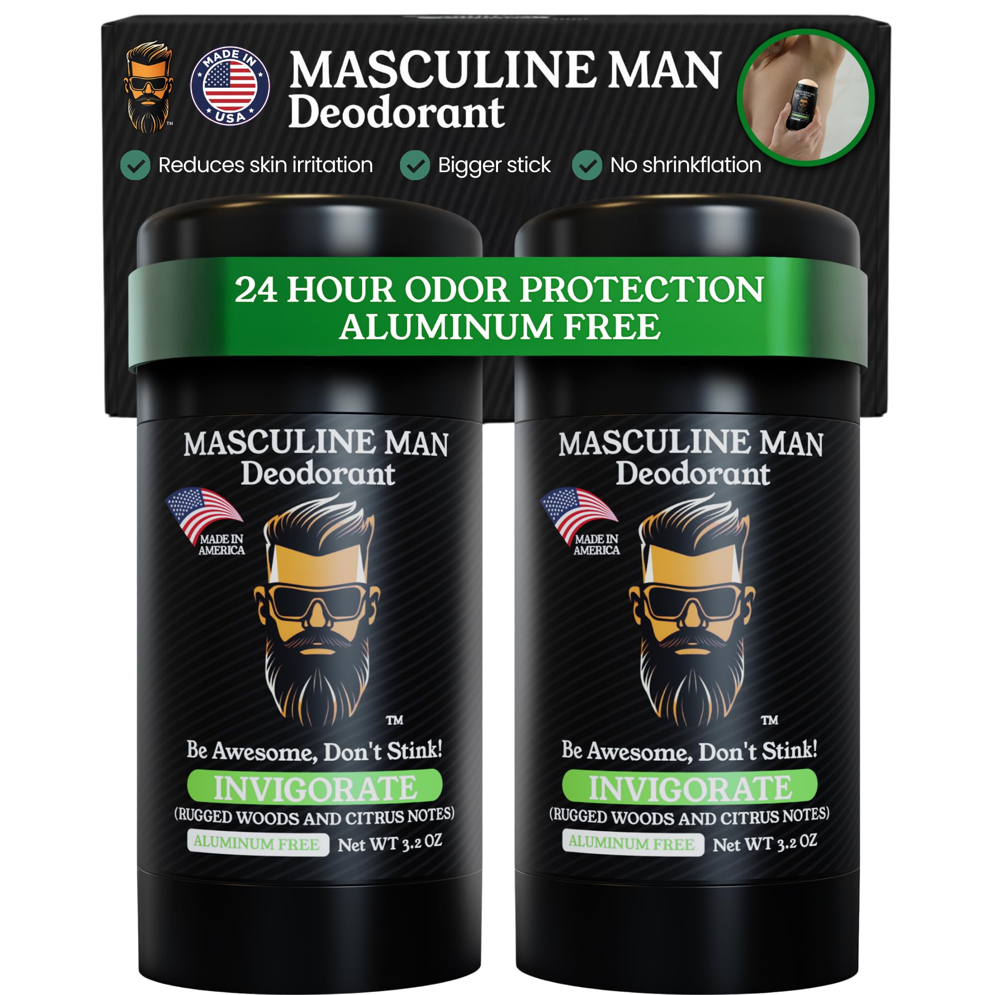MASCULINE MAN Deodorant for Men - Aluminum Free Mens Deodorant - Natural Deodorants - Sweat Protection for Underarm, Stain-Free Stick Deodorants, Made