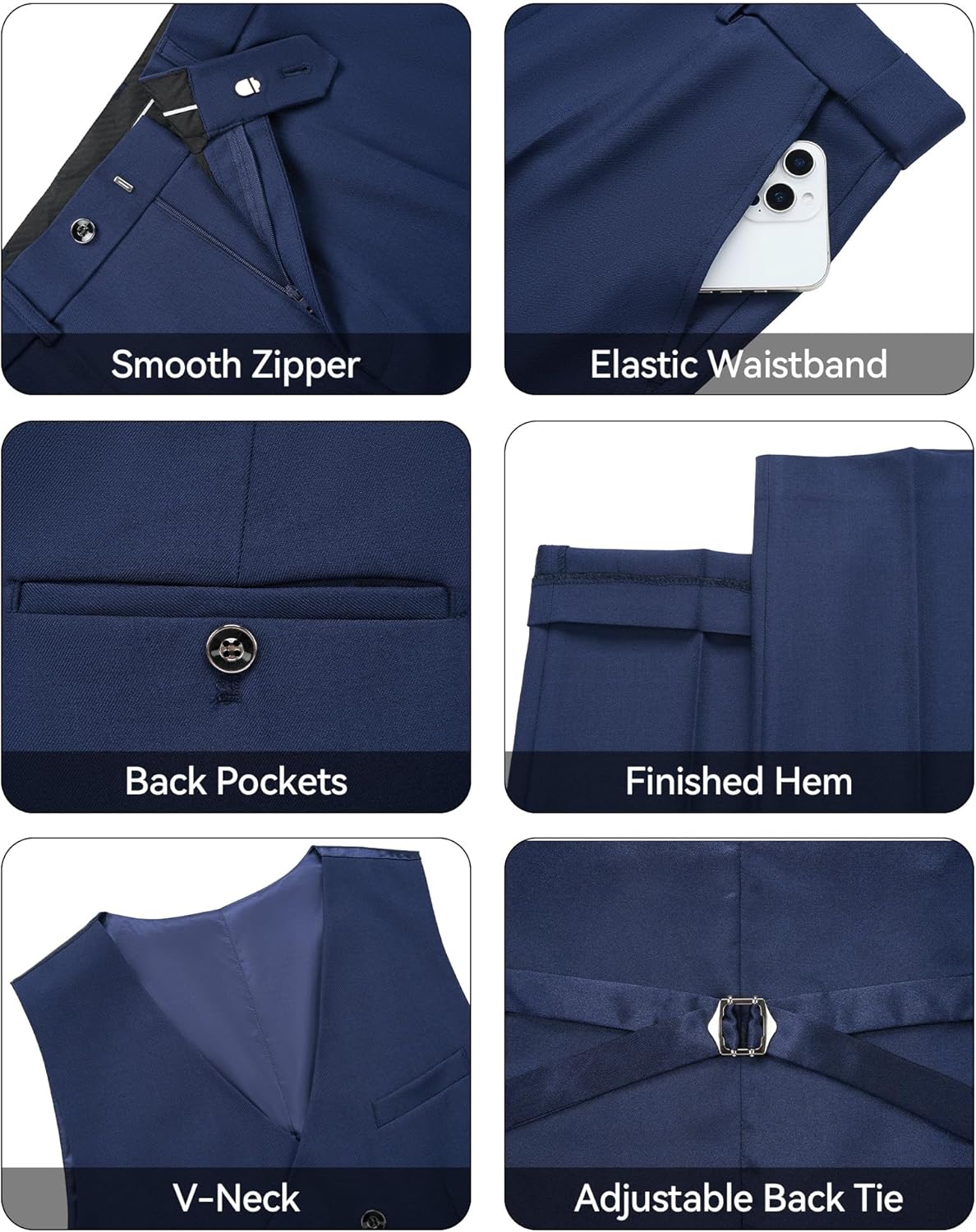 WULFUL Men's 3 Piece Suits Slim Fit Tuxedo Suit Set Double Breasted Suit Jacket Vest Pants Set for Wedding Prom - Image 6