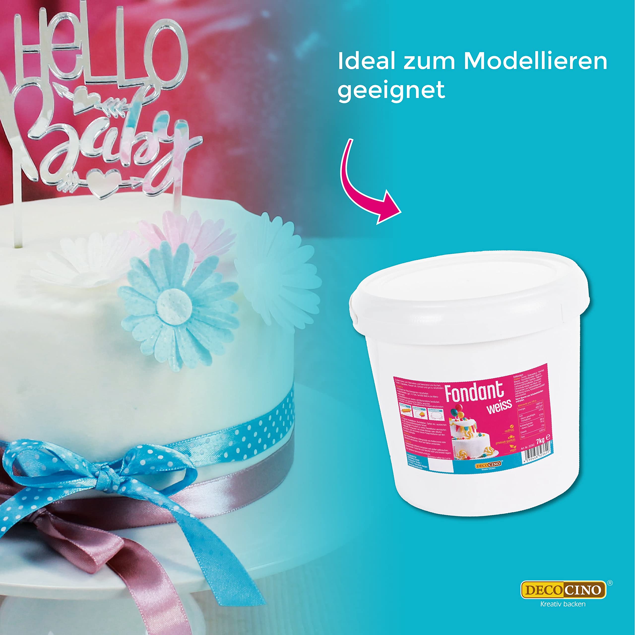 DECOCINO Fondant weiß – 7 Kilo Vorteilspack – ideal zum Verzieren von Kuchen, Torten, Cakepops – vegan & laktosefrei