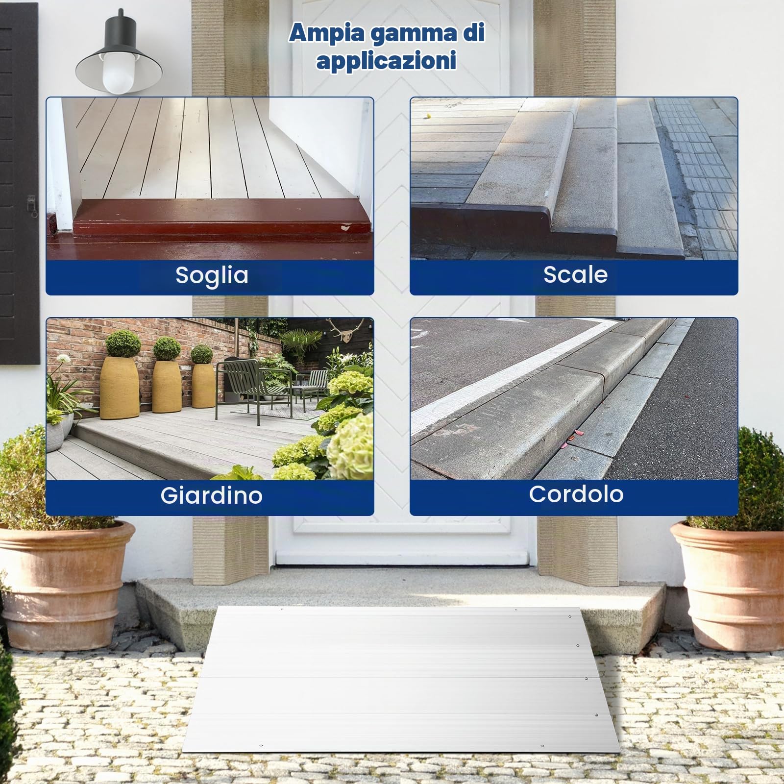 Rampa soglia regolabile in alluminio 4" - Portata 320kg, ideale per accesso porta, sedie a rotelle, scooter, passeggini, camper e animali - Perfetta per transizione pavimento interno/esterno