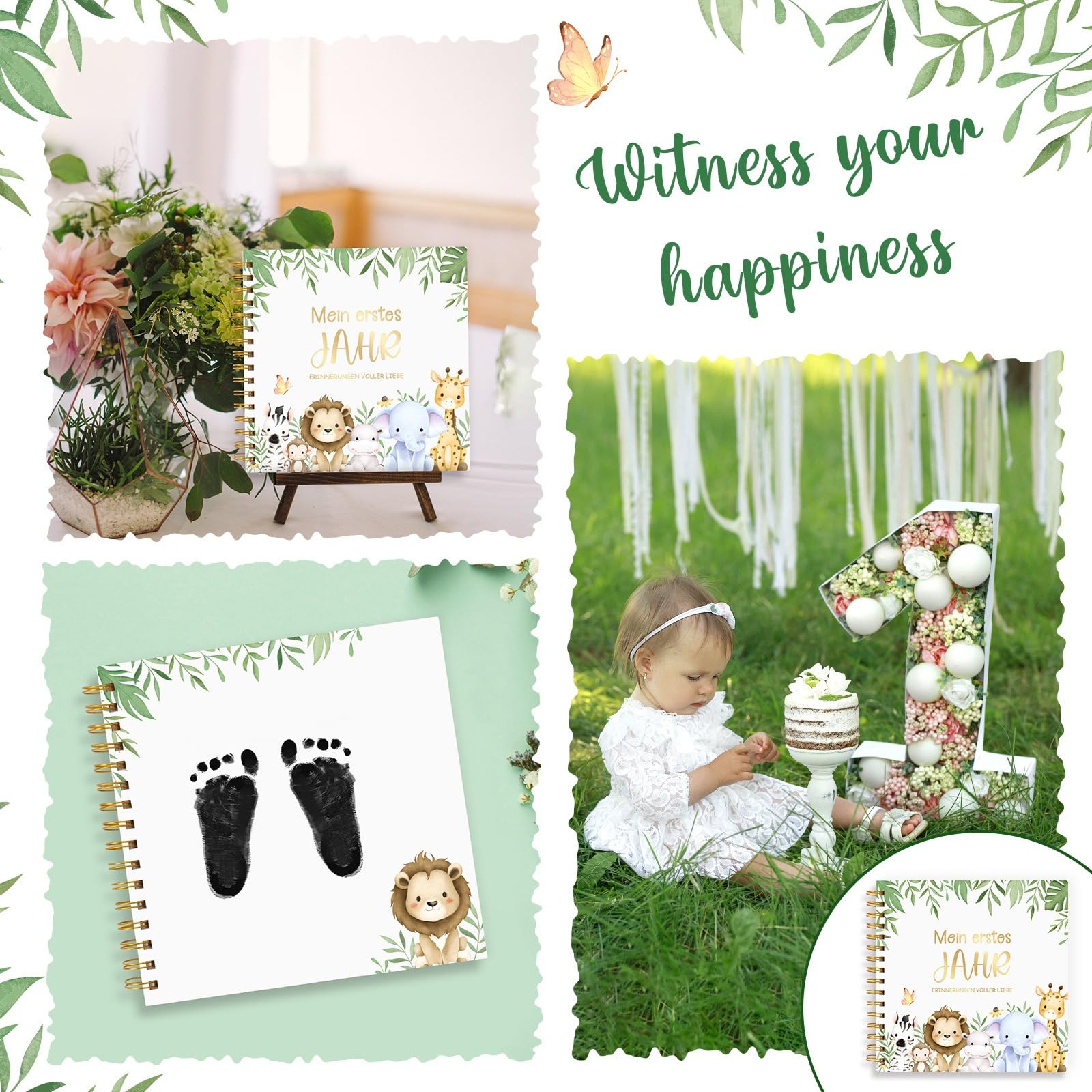 Personalisiertes Baby Gästebuch 1 Jahr, Eintragalbum für ersten Geburtstag, Erinnerungsbuch für Kinderparty, Geschenk zur Taufe (Varianten 1)
