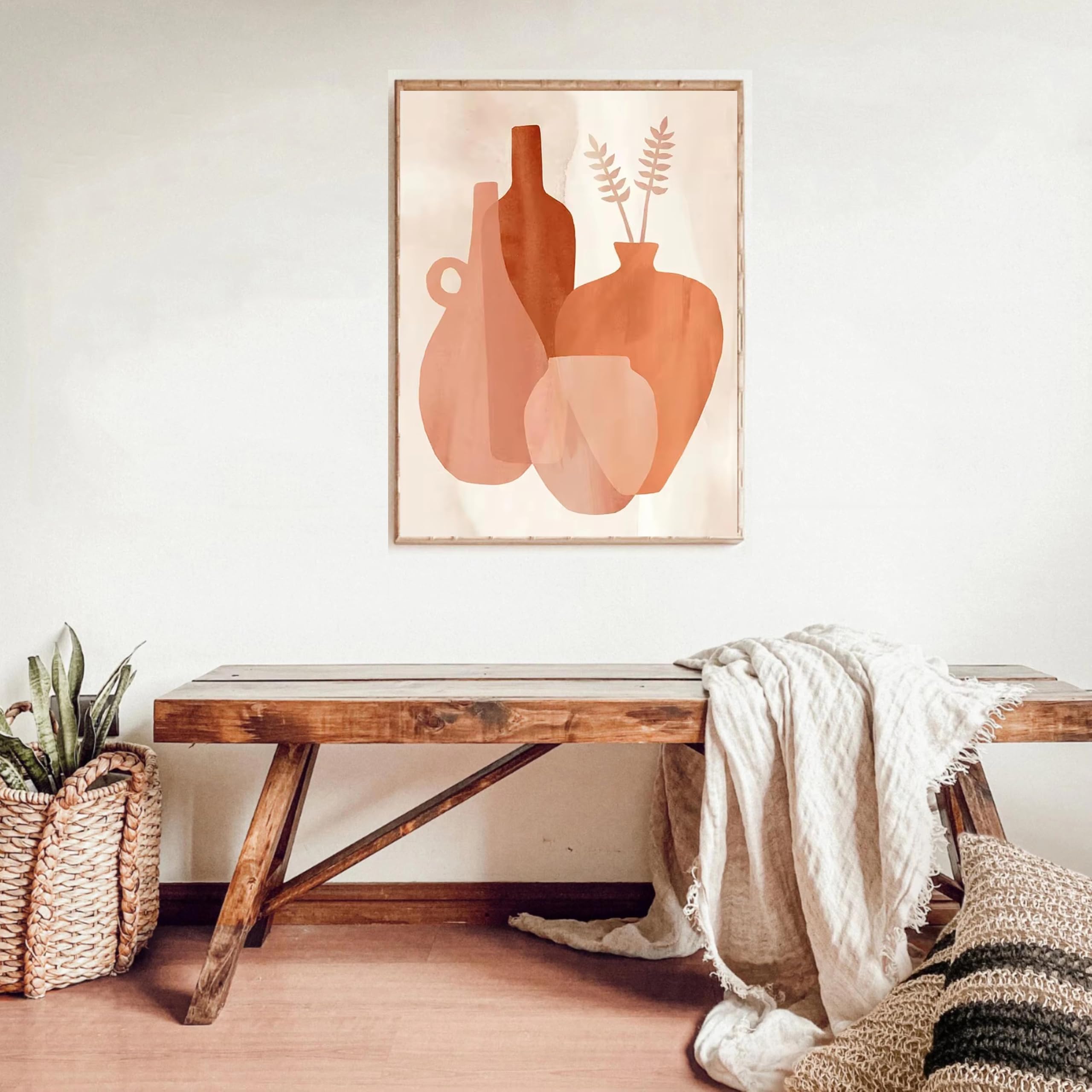 DFZEWKI Wall Art Boho Abstract Mountain Sun Vase Leaves Plant Canvas Painting Nordic and Prints Decor(60x80cm(24x31in)/No frame)