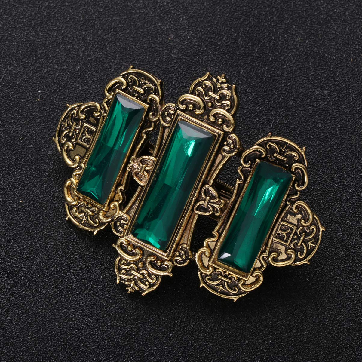 Minkissy Retro Hair Clip Metal Rhinestone Hairpin Celtic Hair Clips Viking Hair Accessories for Women Girls (Golden and Green) - Image 3