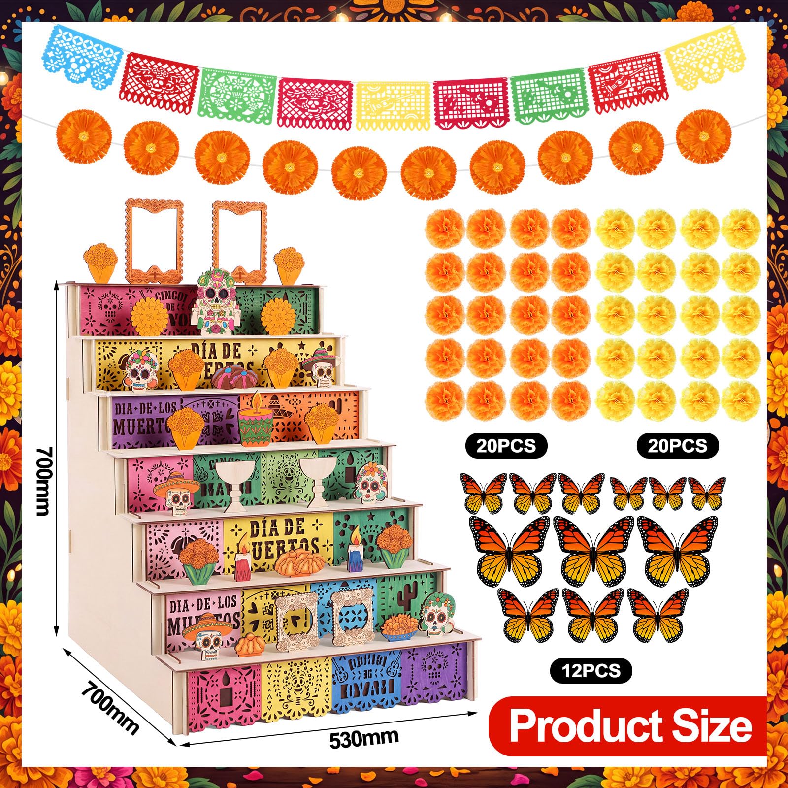 Yalikop 109 pezzi Dia De Los Muertos Kit di decorazione 40 x 67 x 70 cm