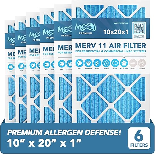 Filtro de aire de 10 x 20 x 1 pulgadas (paquete de 6)  MERV 11  MOAJ Premium Allergen Defense  BASADO en Estados Unidos  Filtros de aire de repuesto