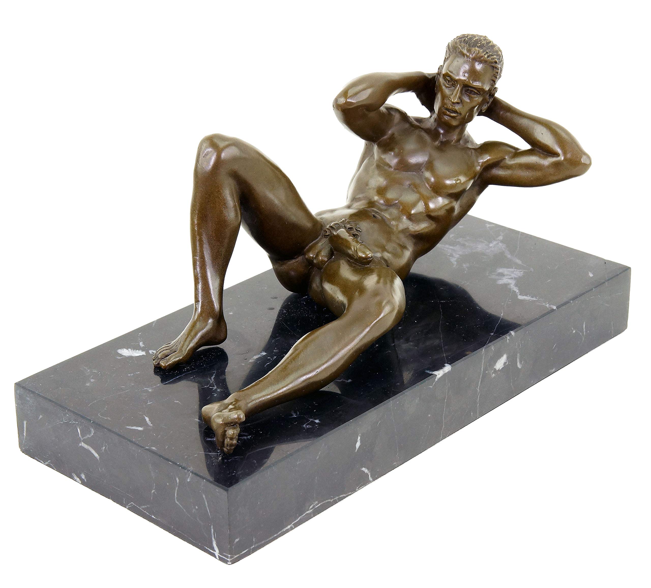 Kunst & Ambiente - Muskulöser Männerakt - Toyboy Eric - Gaybronze - signiert M.Nick - Homoerotische Statue - Deko Athlet - Turner - Höhe: 13 cm - Breite: 25 cm - Sexy Figur