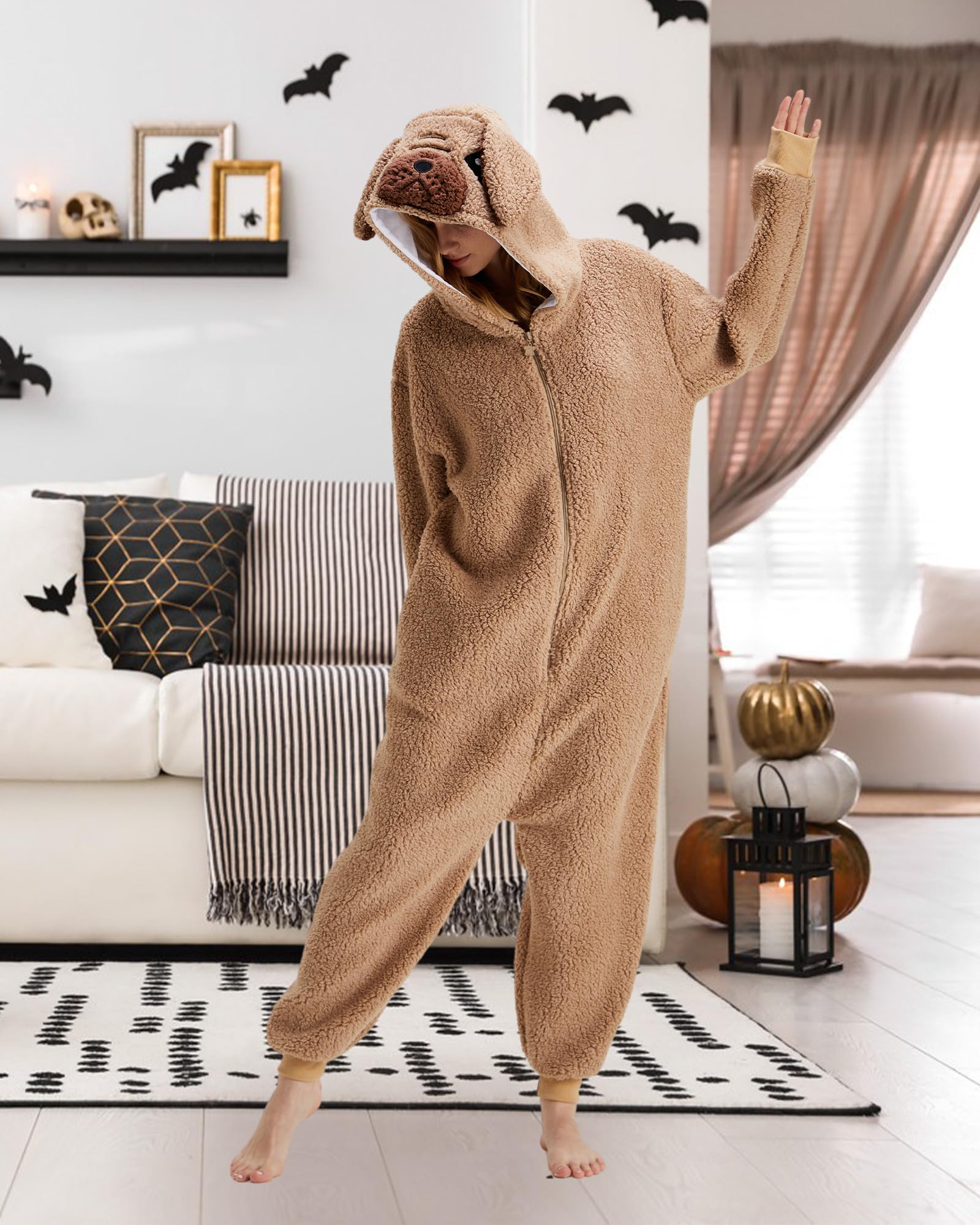 Pijama unisex de carlino para adultos, pijama de animal de una pieza, ropa de dormir cómoda, ropa para el hogar, disfraz de Halloween y cosplay