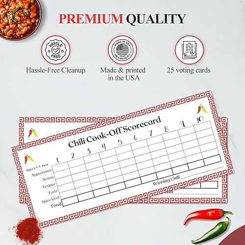 Miniatura 5 de Chili Cook Off Competition Scorecard - Chili Judging Ballots for Your Chili Cook-off - 25x voting cards - USA Made and Designed