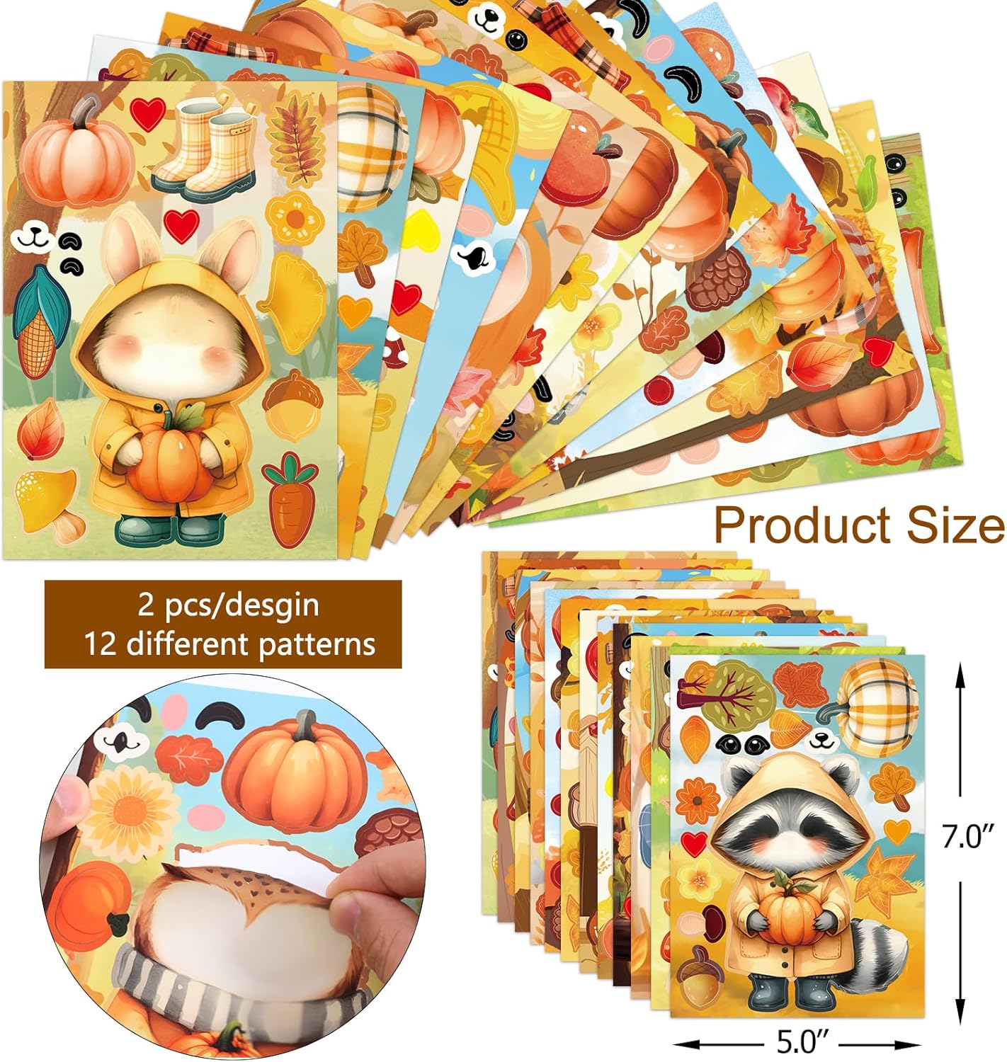 Treasure Cove Fall Stickers Make a Face Stickers Fall Animal Sticker Make Your Own Autumn Sticker Craft for Autumn Thanksgiving Party Favor School Classroom Supplies 24Pcs