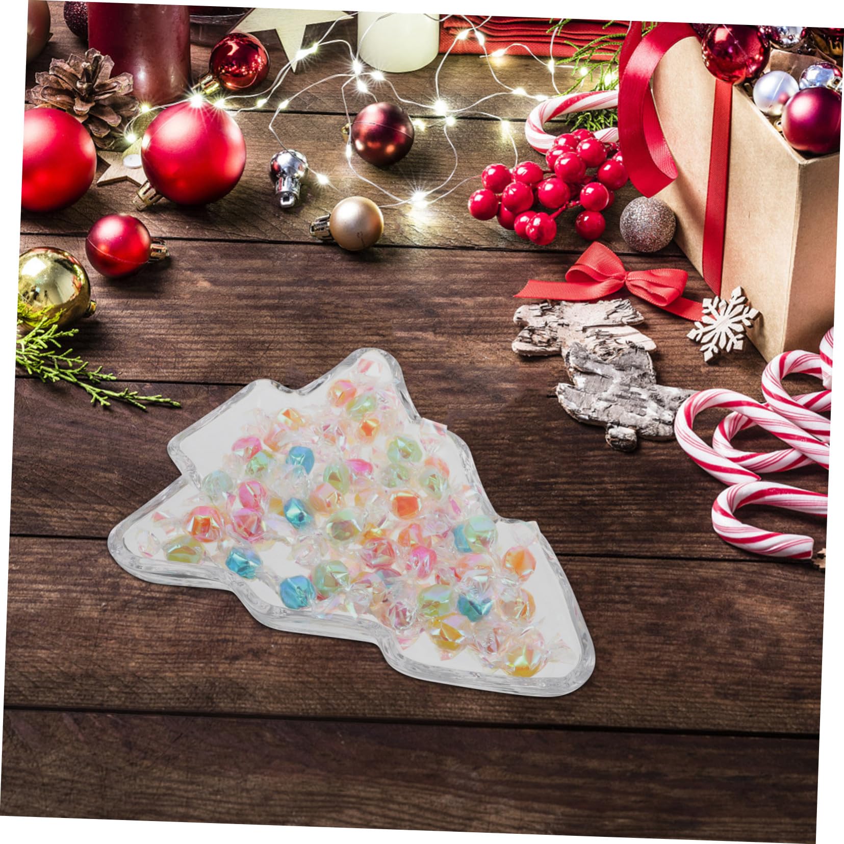 Sosoport Bandeja para Servir Forma de Árbol de Navidad de Cristal Transparente Plato Grande para Frutas Secas y para Fiestas Navideñas y Decoración Festiva