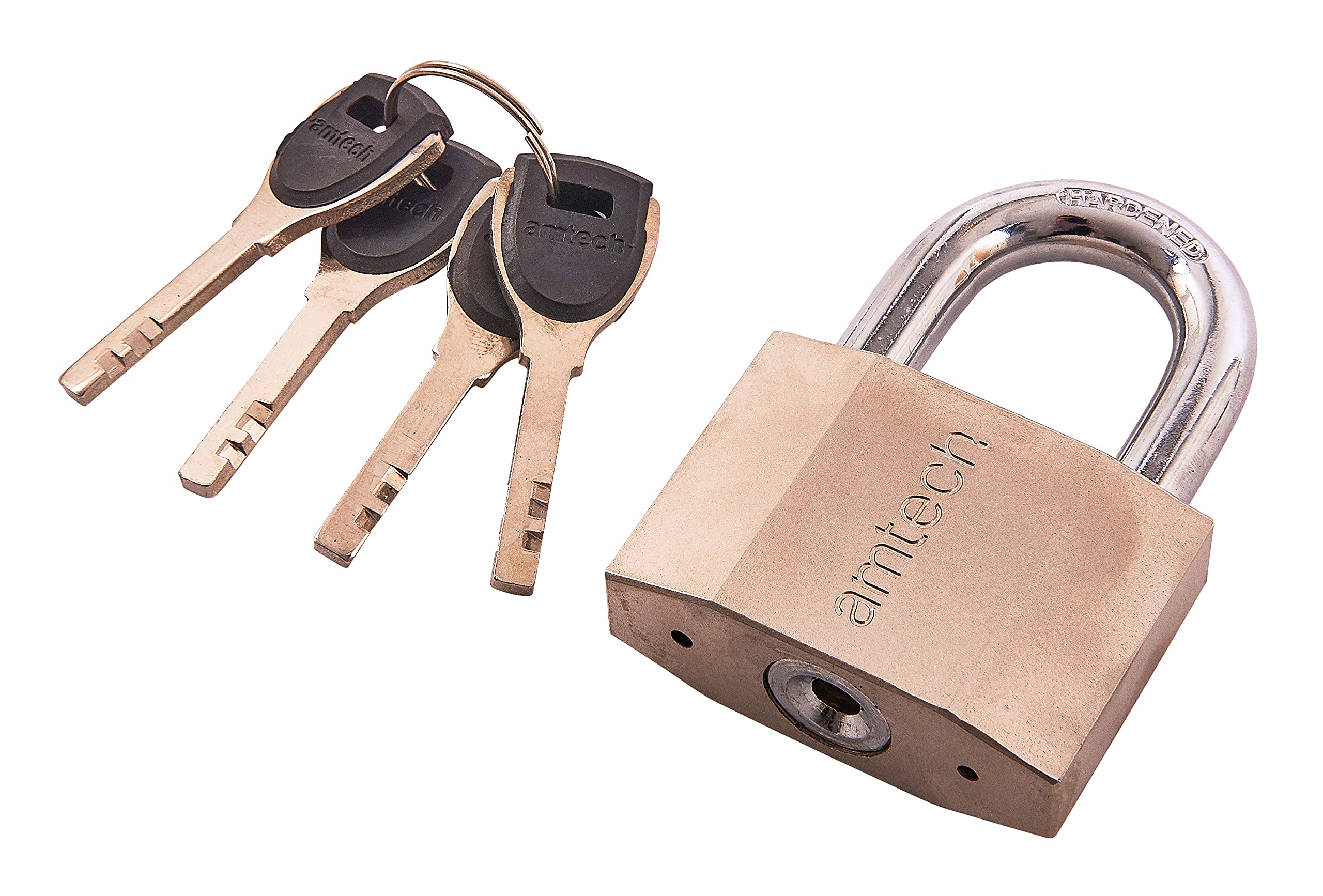 Amtech Brass 60Mm Security Padlock, 10Mm Hardened Steel Shackle With 4 Keys And Double Ball Locking, For Securing Gates, Garages And Toolboxes.