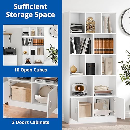 Miniatura 7 de Cozy Castle Estantería abierta de 4 niveles, estantería de 69.7 pulgadas de alto con 10 cubos y 2 puertas, moderno organizador de almacenamiento de