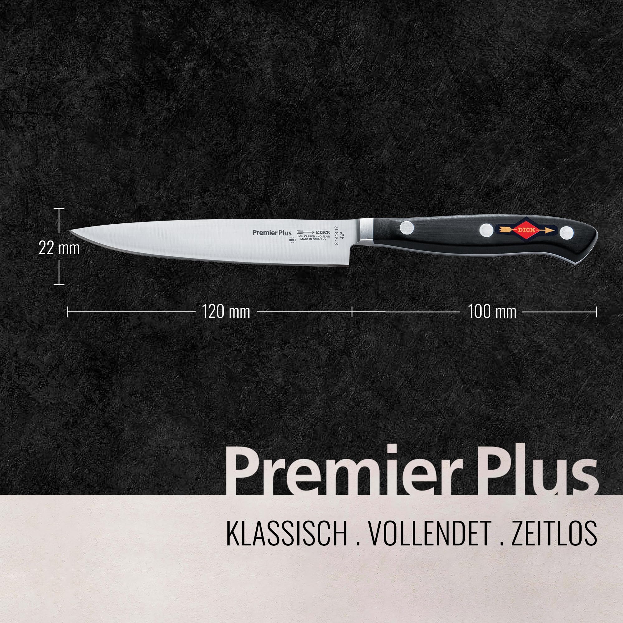 F. DICK Officemesser Premier Plus 12 cm - geschmiedet, rostfrei, Klinge extra scharf, 56 HRC, Griff ergonomisch, hygienisch - Spezialstahl Küchenmesser - Profi Messer Made in Germany - 81443122