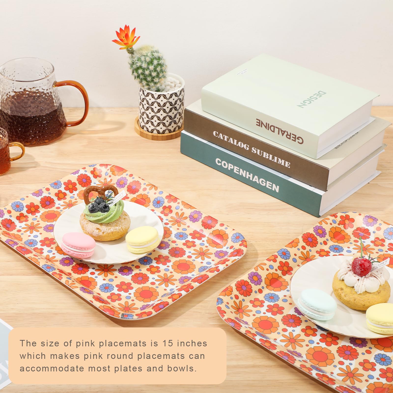 Juego de 6 platos de melamina de 12 pulgadas, platos rectangulares irrompibles, bandeja de servir con ranuras, bandeja de flores para alimentos, platos de margaritas, bandeja decorativa para