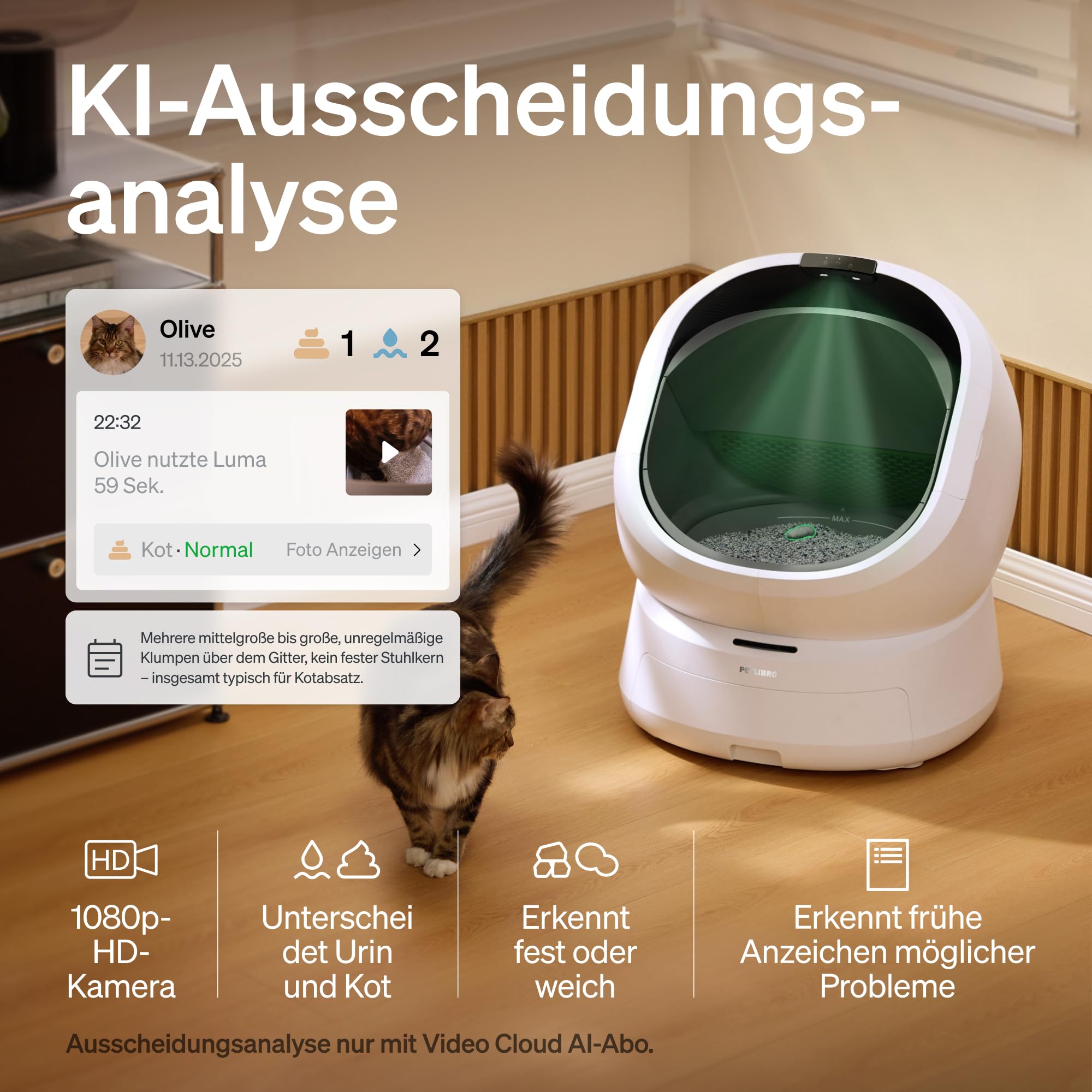 PETLIBRO Luma Katzenklo Selbstreinigend, elektrische Katzentoilette mit AI-Kamera zur Kotanalyse, Geruchskontrolle, offenem Design, Multi-Katzen-Erkennung, Nutzungsverfolgung & Sicherheitssensoren