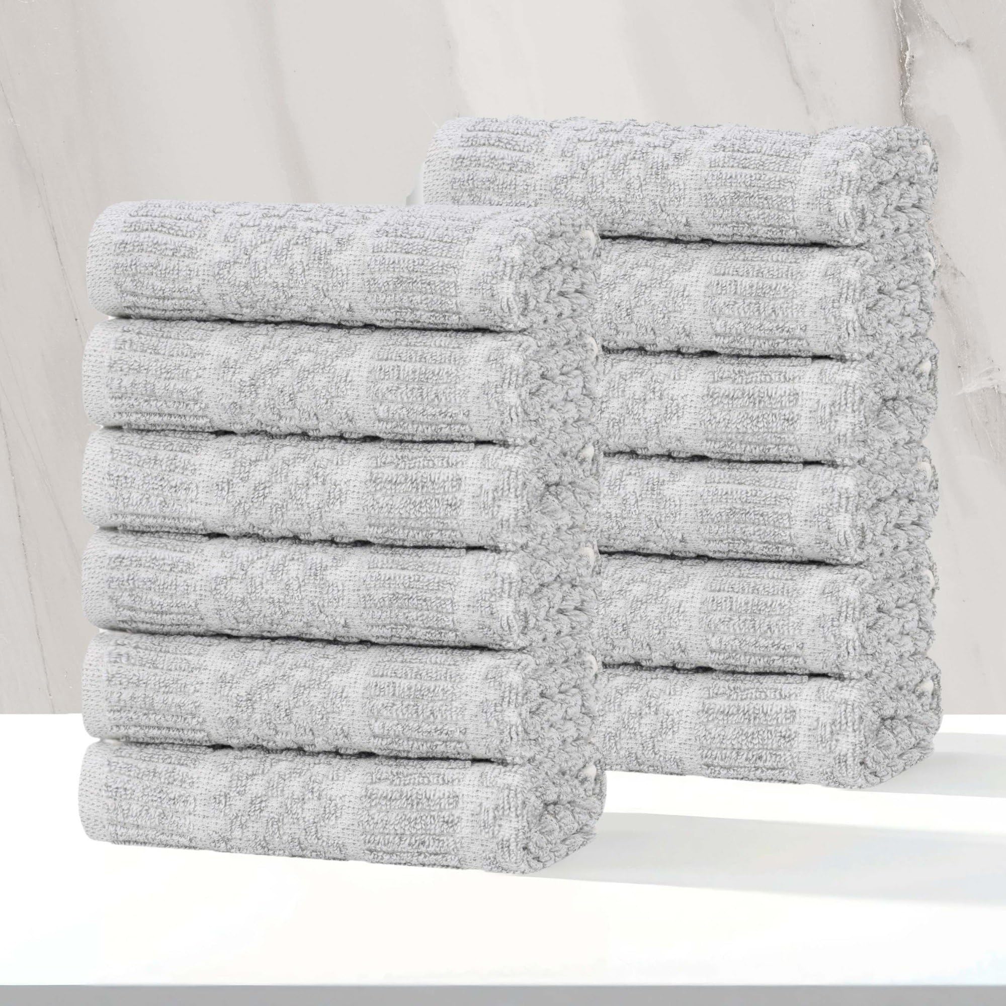 Superior Naples - Toallas pequeñas de Mezcla de algodón de Peso Medio, para Cocina, baño, Ducha, SPA, Felpa, Secado rápido, Esenciales ultrasuaves, diseño Acanalado, Toallas faciales, Juego de 12,
