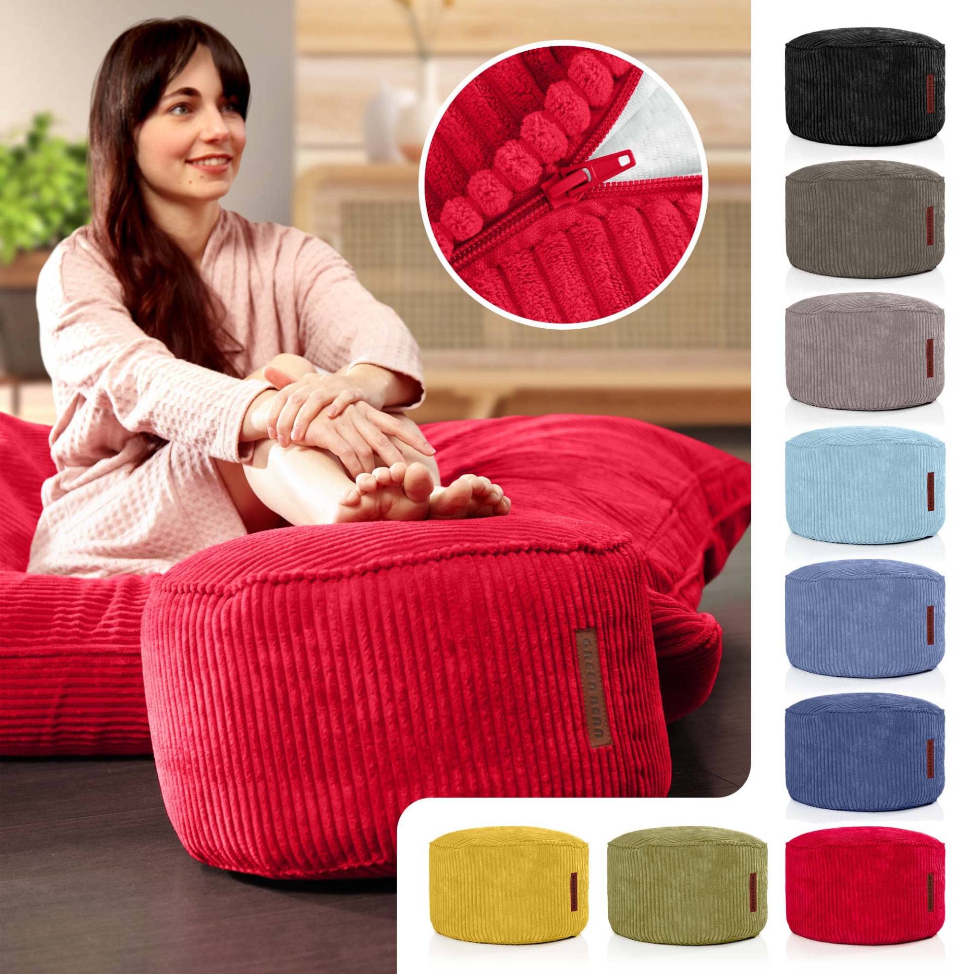 Green Bean® Indoor Pouf 45x25cm EPS kralenvulling & Corduroystof
