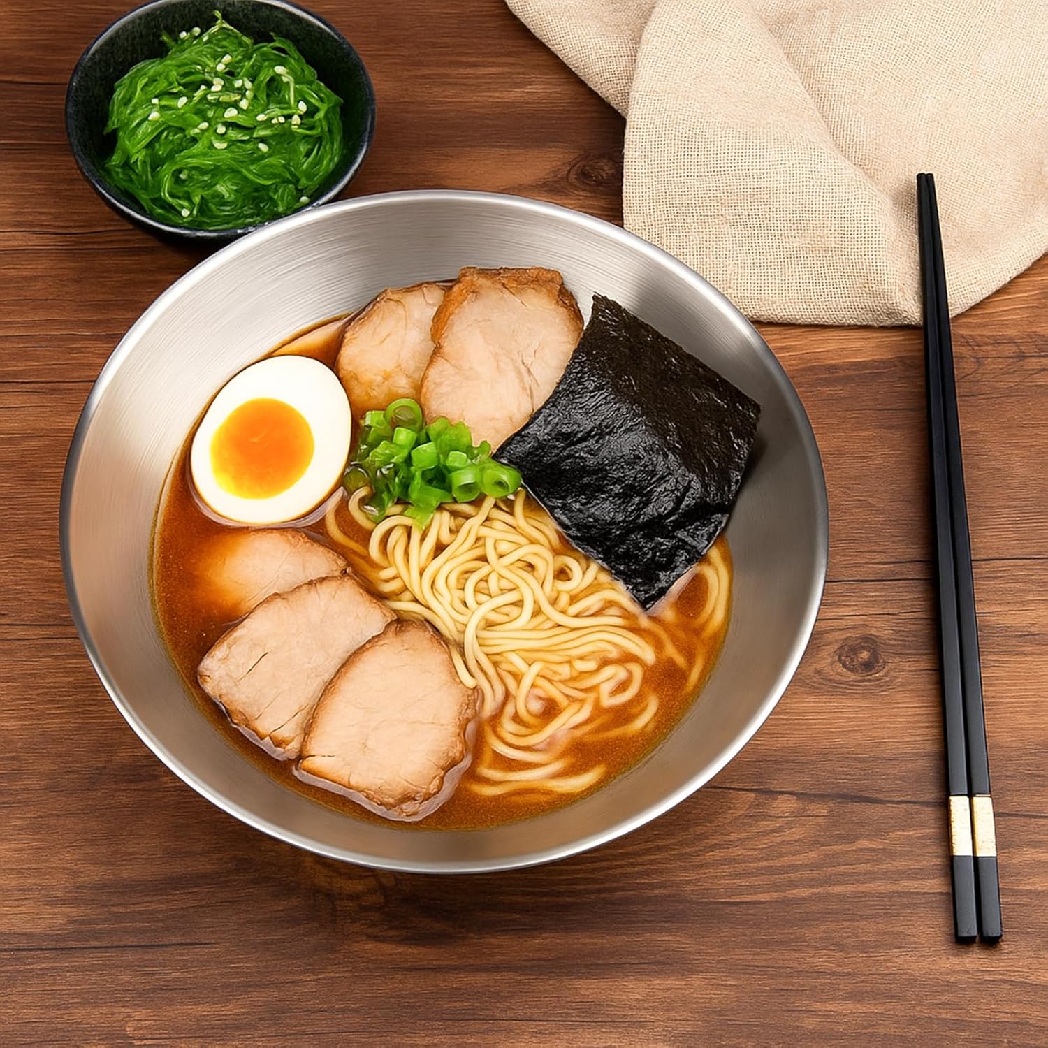 IMEEA Soup Bowls Ramen Bowls SUS304 Stainless Steel Bowl Double Walled Serving Bowl for Udon Soba Pho 9.5-Inch (2-Piece) - Image 3