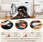 RELEANY Floral Area Rug 5x7 Boho Washable Rugs for Living Room Soft Print Flower Non Slip Low Pile Indoor Carpet for Bedroom Kitchen Room Farmhouse Home Decor Doormat-Black