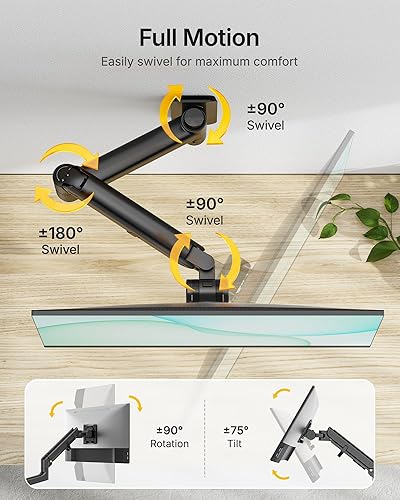 Miniatura 5 de monTEK Soporte de pared para monitor único de 17 a 49 pulgadas para pantalla ultraancha de hasta 44 libras, brazo de monitor de aluminio resistente