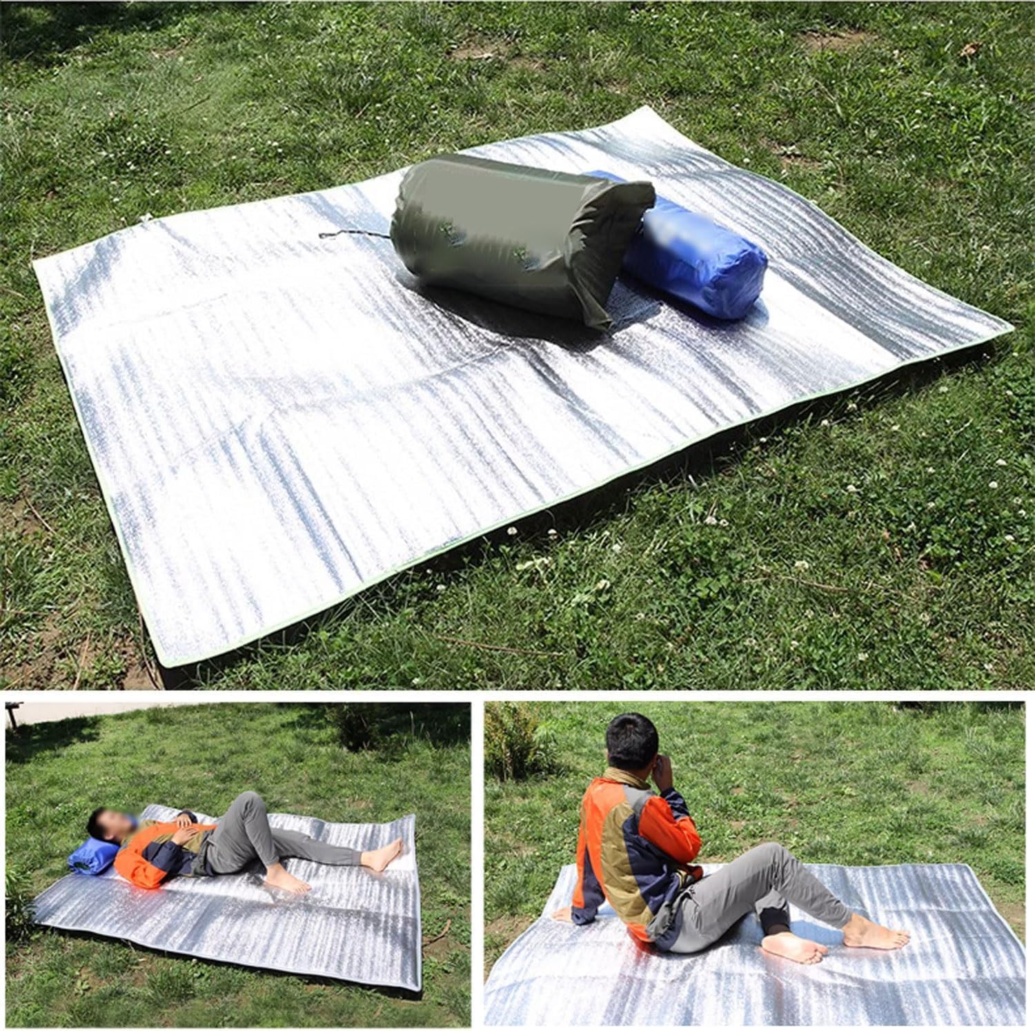 Tappetino da esterno a doppia faccia in alluminio a prova di umidità, 4 mm di spessore, impermeabile e isolante, tappetino da picnic tappetino da campeggio per tenda da spiaggia e campeggio