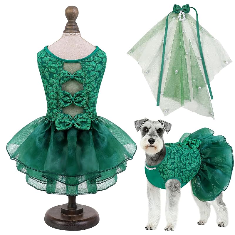 Vestido para Cães ASENKU com Véu, Laços e Tule em Camadas Green Medium