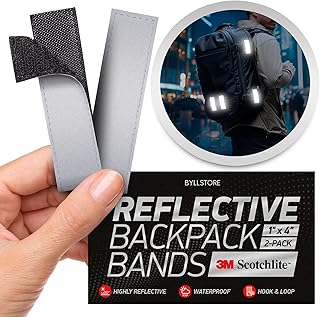 Reflective Backpack Bands | 3M Scotchlite Reflectors | Hook-and-Loop Closure | 1x4 & 1.5x5 in | 2-Pack (Silver)