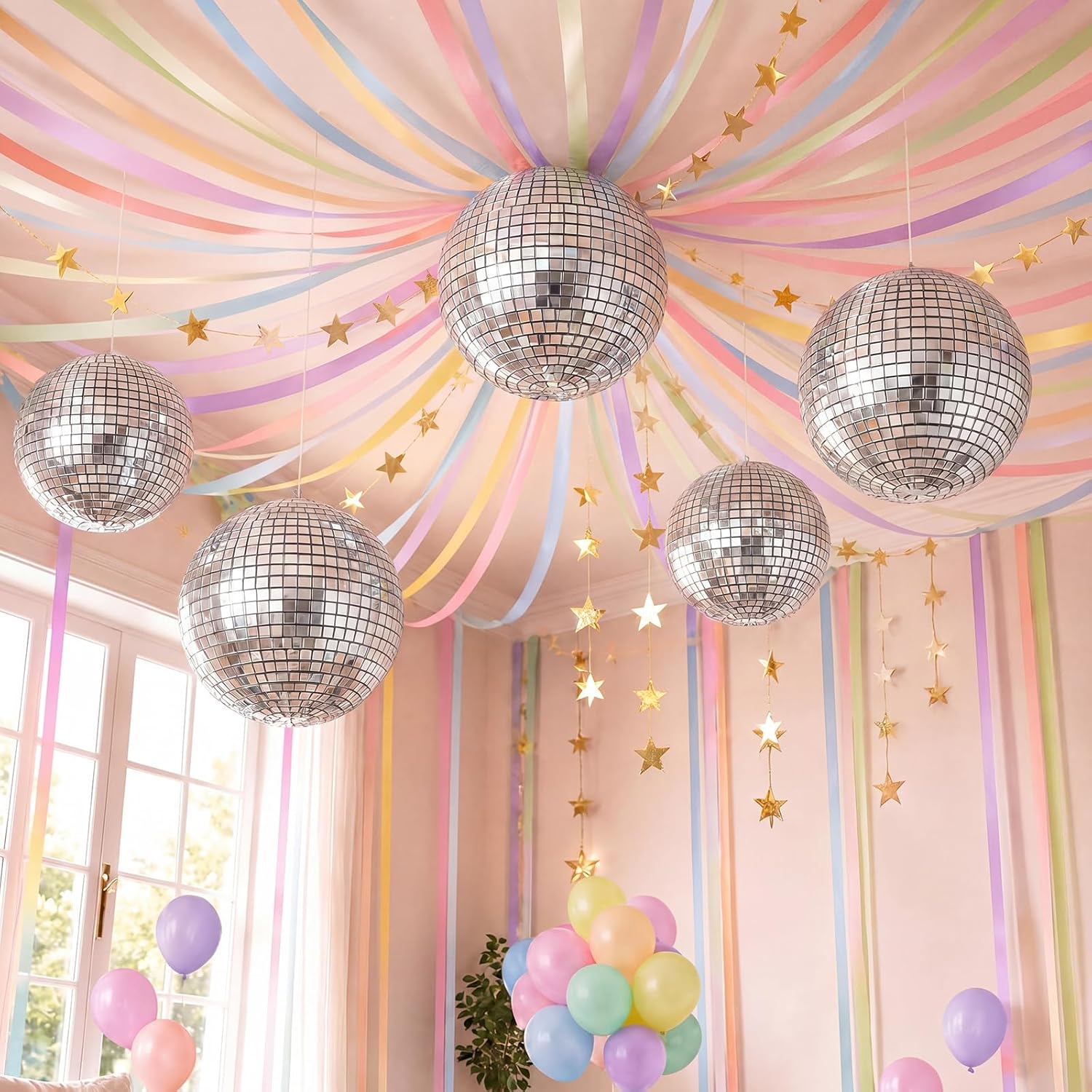 Spakon 14 Pcs Fancy Princess Birthday Party Decor Garland Pastel Disco Set