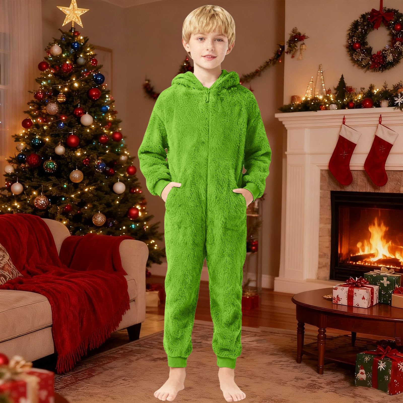 WWricotta Tutina in pile foderata per bambini, morbida, con piedini antiscivolo, facile vestizione, comfort indoor e outdoor, neonati/A