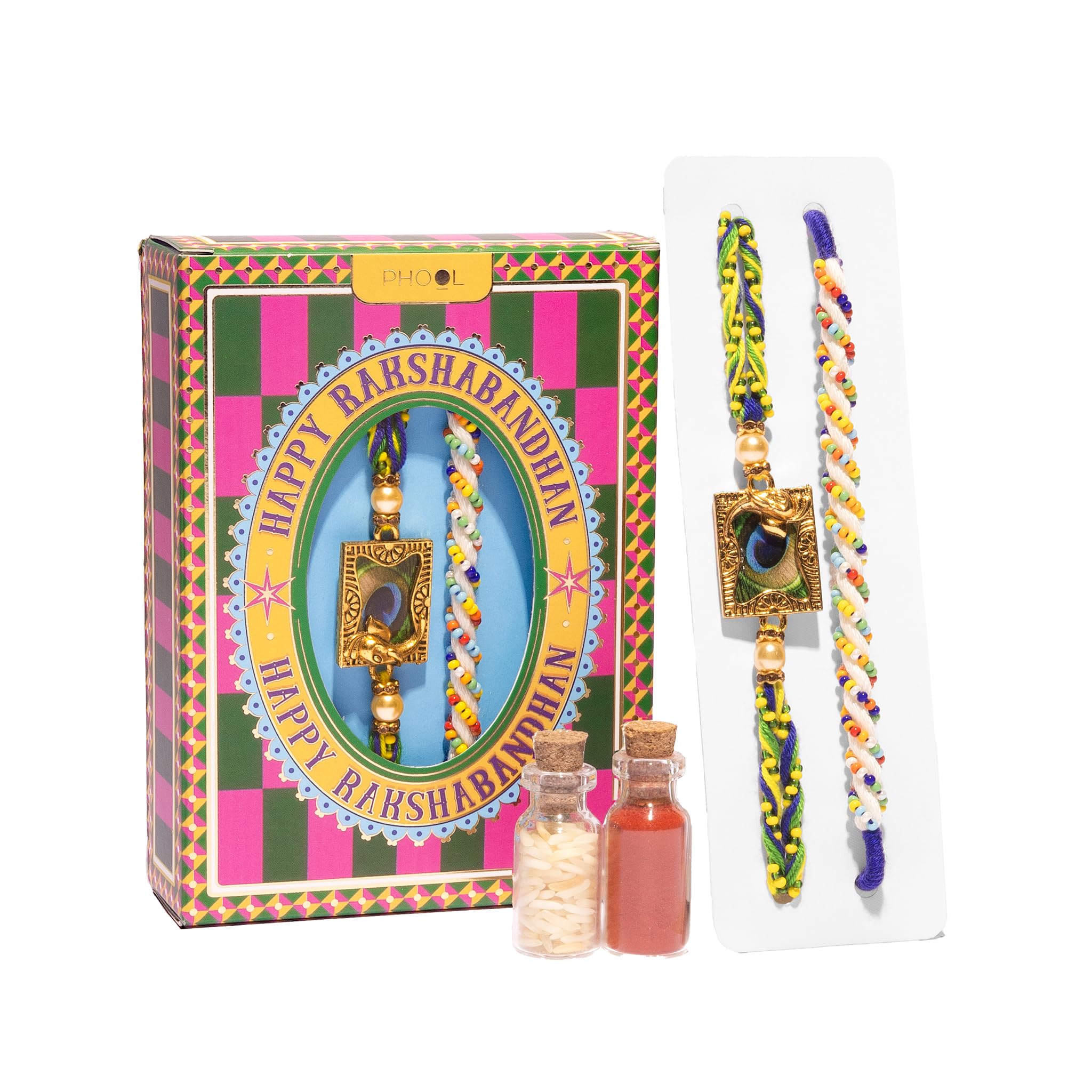 phool luxury incense Phool Combo Rakhi Collection for Brother | Rudraksha & Evil Eye Morpankh, Mayur & Moti Set | Designer Protection Rakhi Combo | Includes Roli & Chawal-picture-44