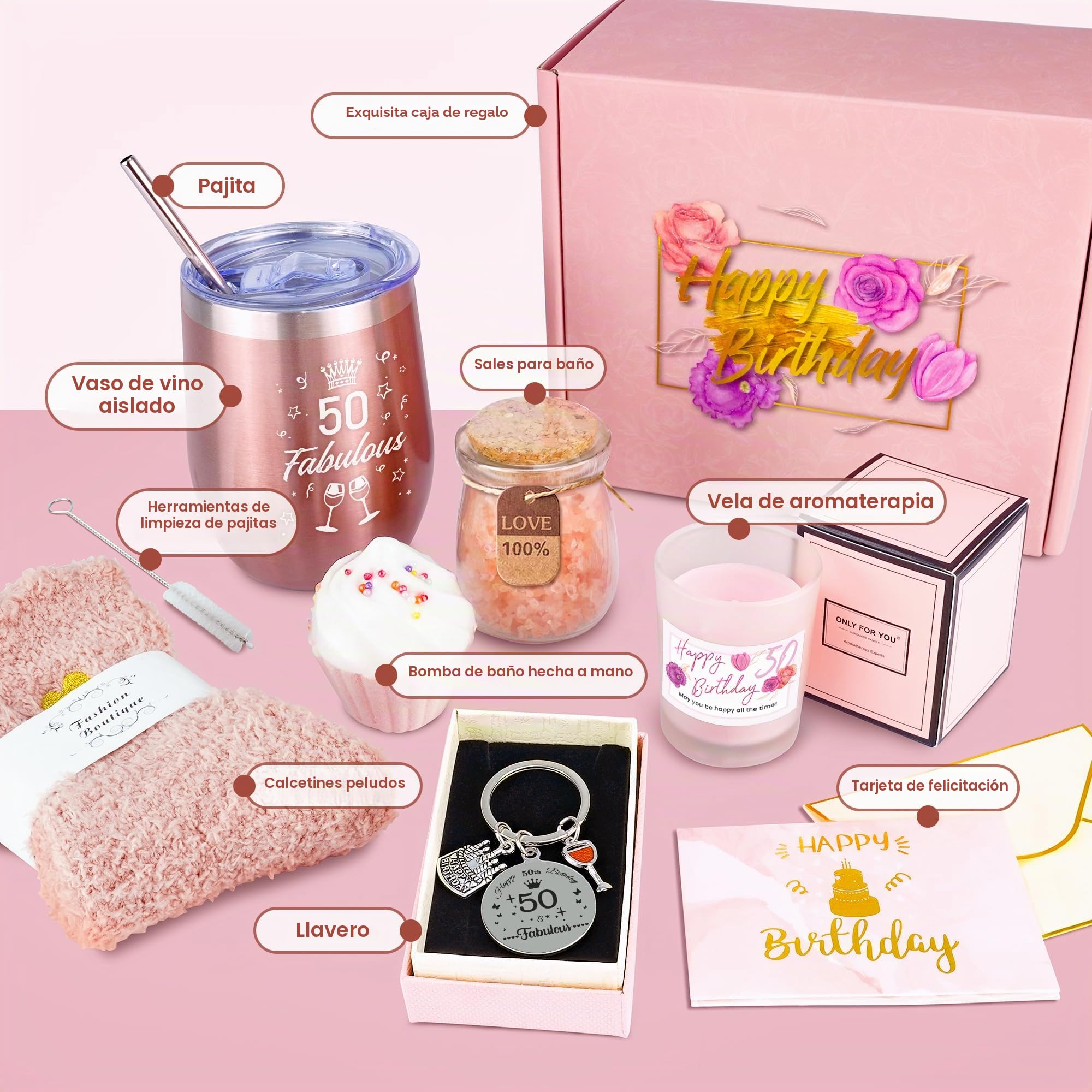 Epessa Regalos para mujeres de cumpleaños número 50, cestas personalizadas para amigas, madre y hermana