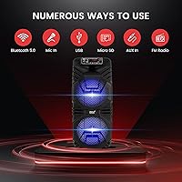 Vista 3 de Pyle Sistema de altavoces PA Bluetooth – Altavoz Bluetooth recargable de 600 W para exteriores, sistema PA portátil con subwoofer dual de 8