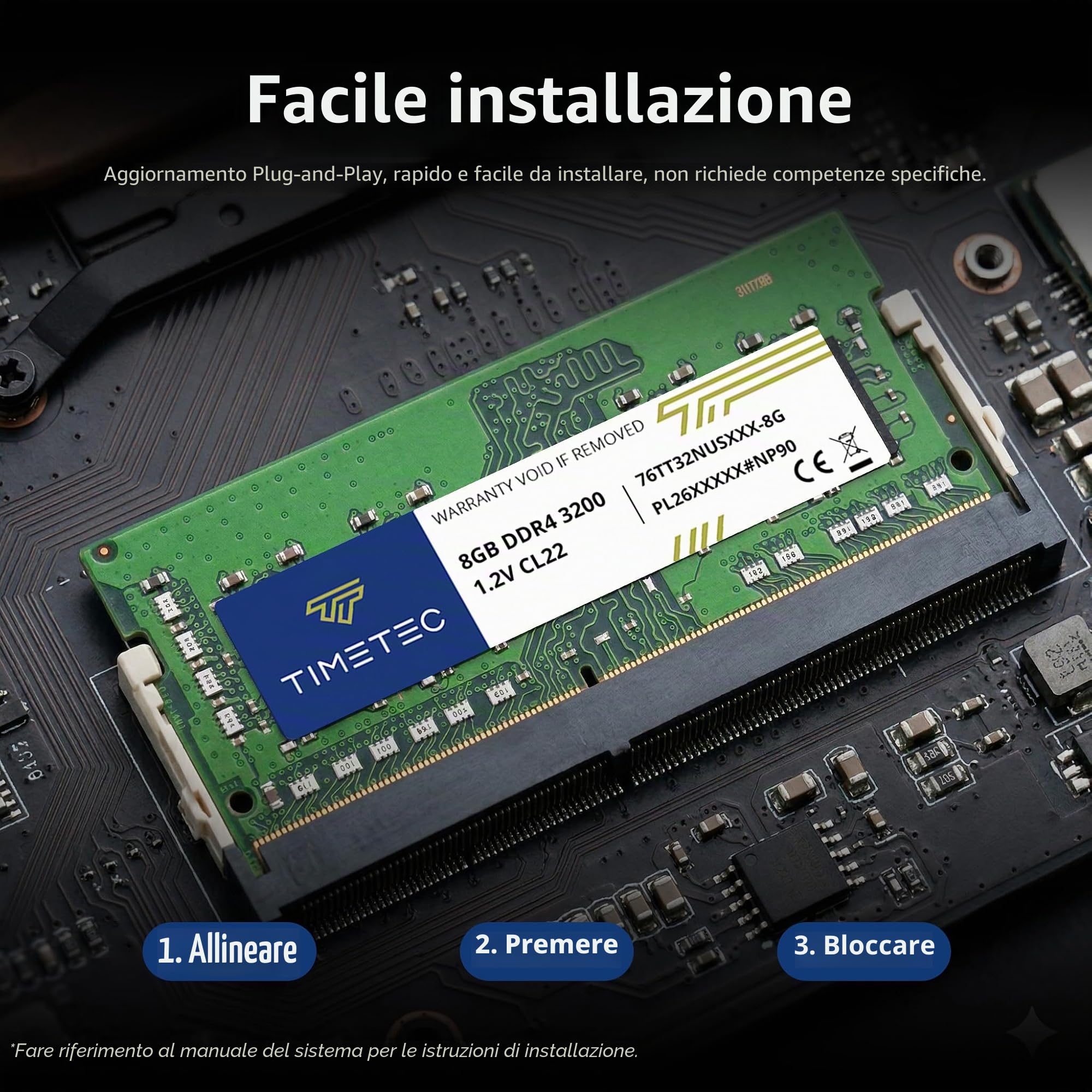 Timetec 8GB DDR4 3200MHz (PC4-3200AA) PC4-25600 SODIMM RAM per laptop, mini PC e computer All-in-One – Non-ECC Unbuffered, 260 pin, 1,2V CL22 modulo di memoria