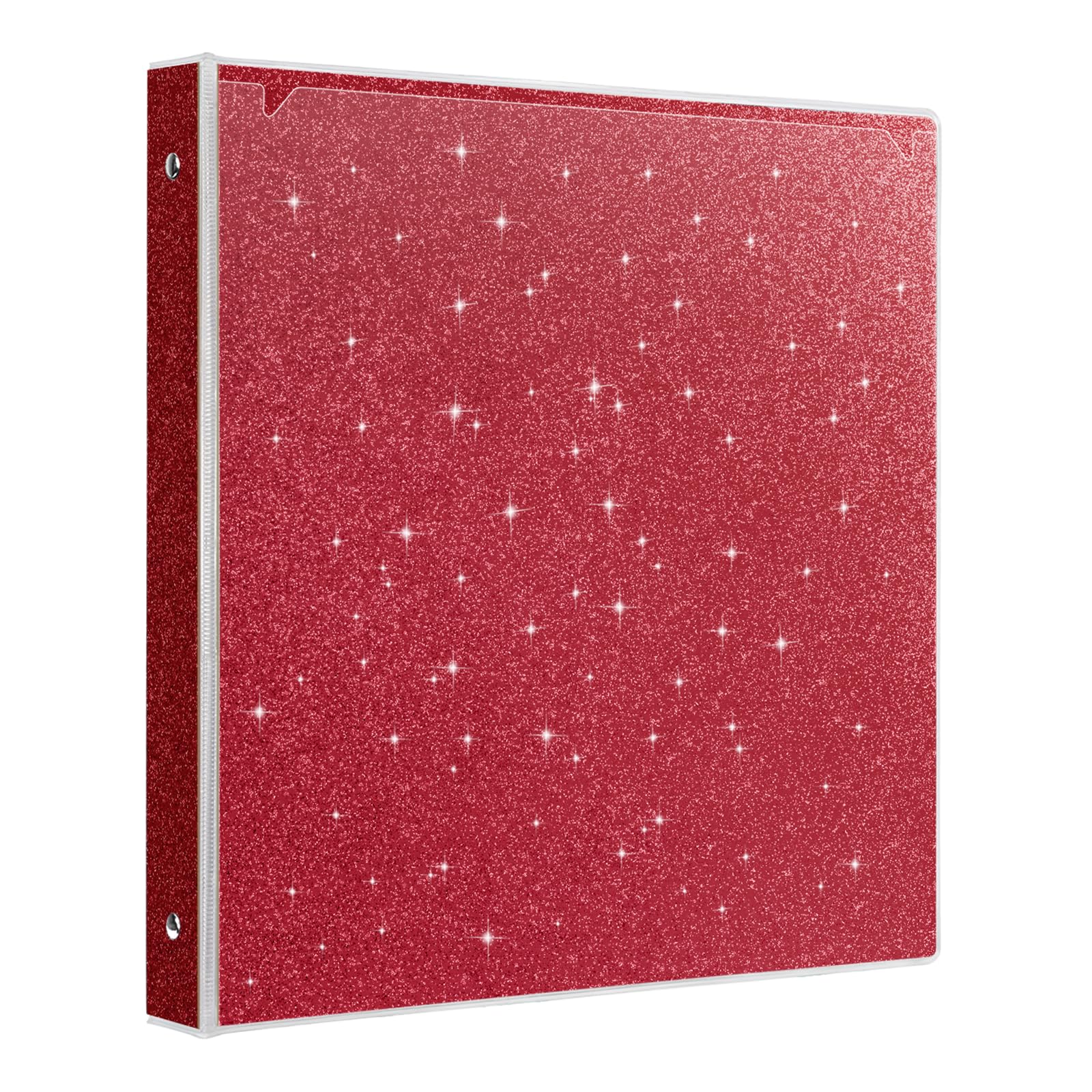EYROZILL 1 Inch Binders 3 Ring Glitter Binders Fashion View Binder for School Supply, Waterproof, 2 Pockets, Christmas Red