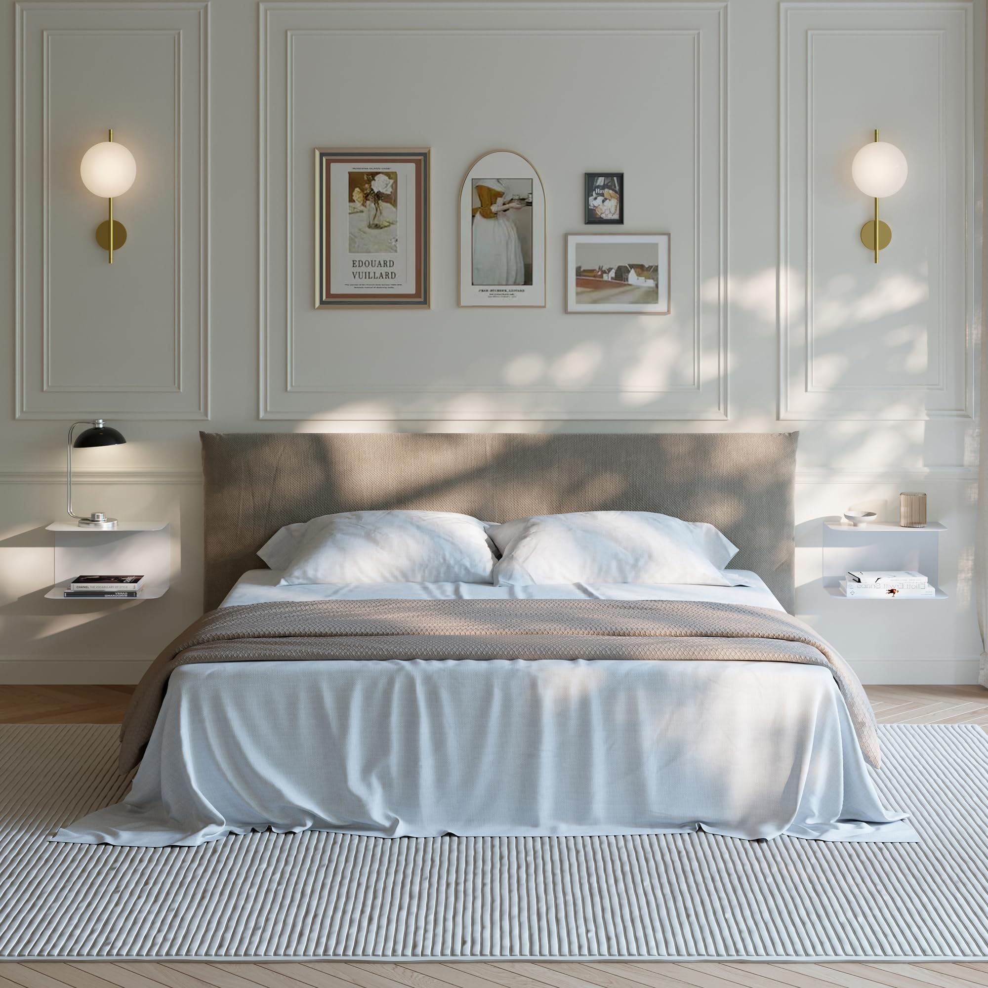[en.casa] Set di 2 Mensole in Metallo Consolle da Parete con 2 Ripiani Comodini Sospesi a Forma di C in Stile Industriale 40x23x23cm Bianco